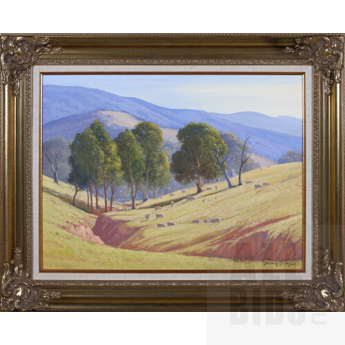 Leonard Long (1911-2013), In the Hills At Cookmundoon, Wee Jasper, New South Wales 2004, Oil On Canvas on Board, 44.5 x 60 cm