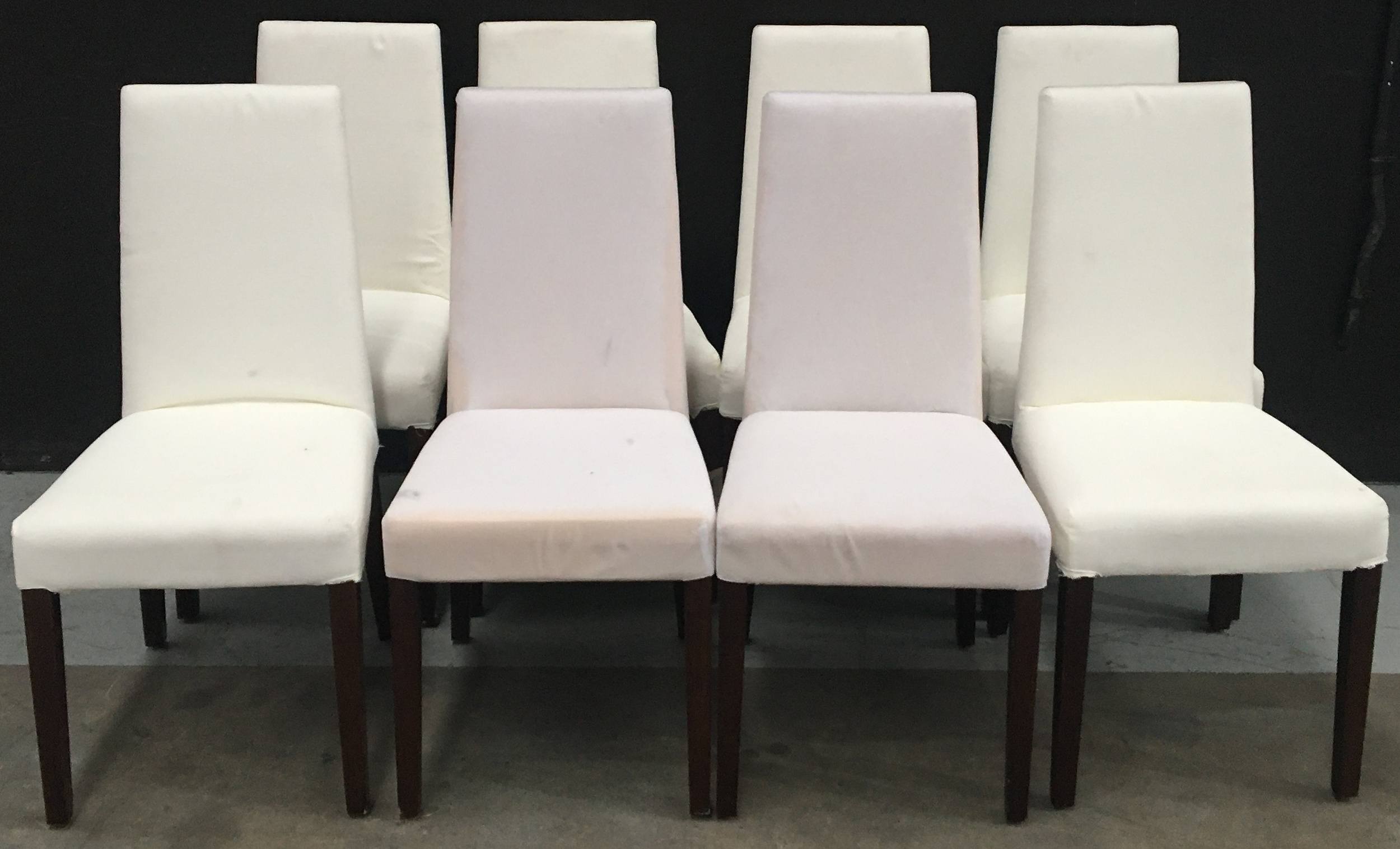 white fabric dining room chairs