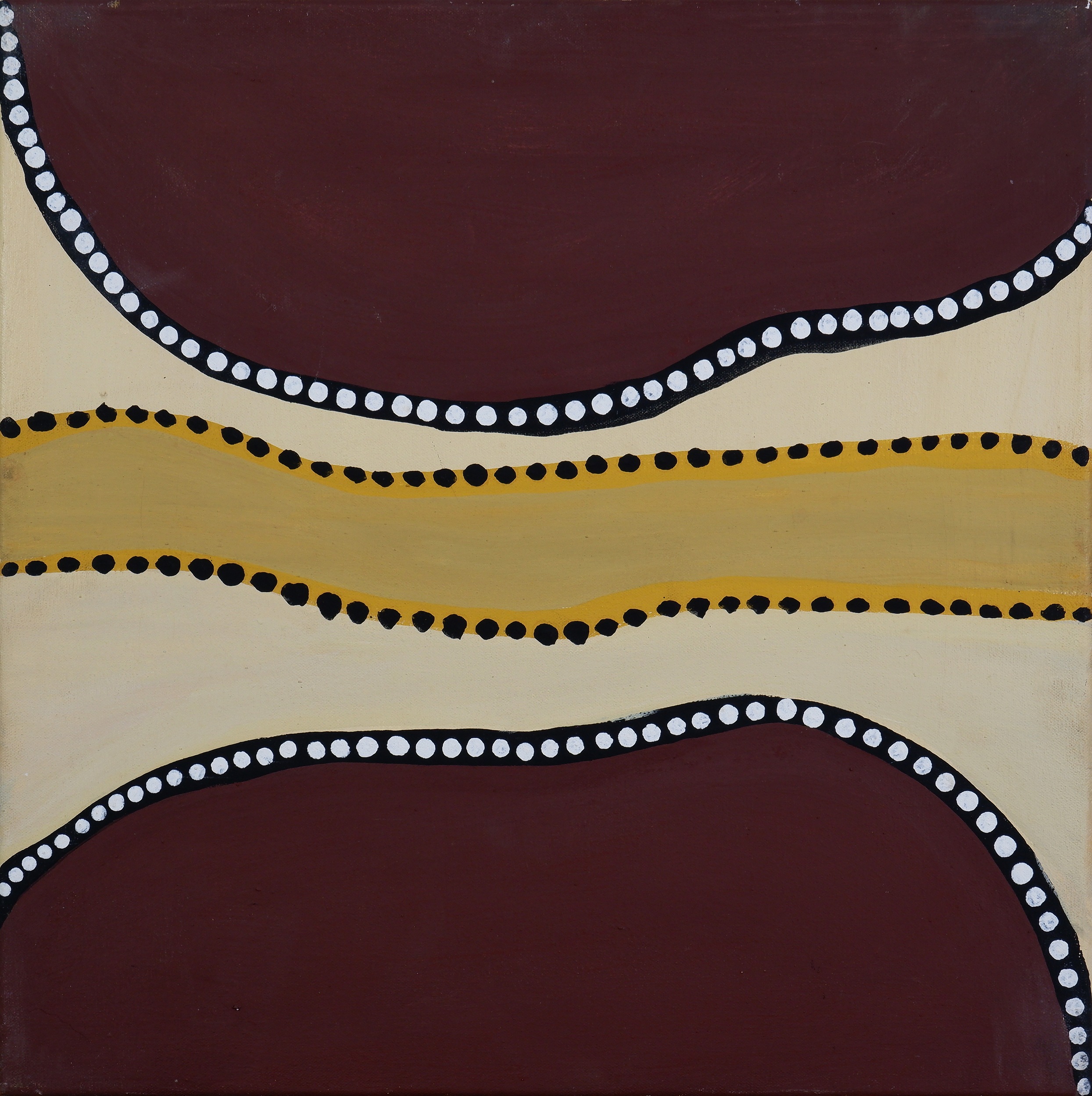 'Yvonne Newry (born 1973, Miriwoong language group), Argument Gap, Natural Ochres and Pigments on Canvas, 45 x 45 cm'