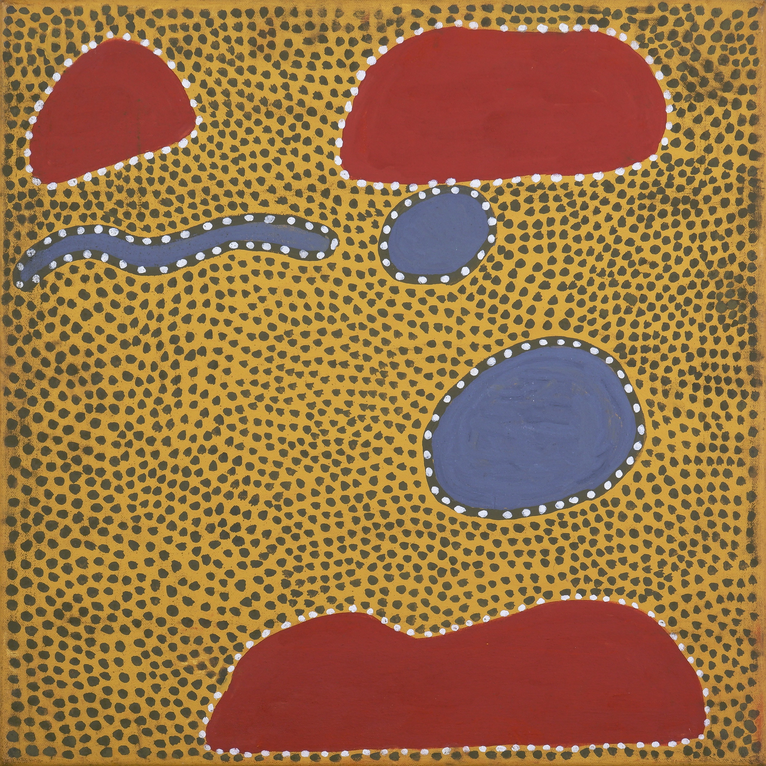 'Daisy Bitting (born 1940, Jaminjung language group), Legune, Natural Ochres and Pigments on Canvas, 45 x 45 cm'