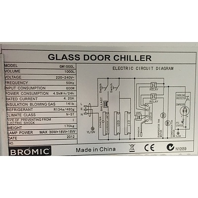 Bromic GM 1000L 1000litre Glass Door Chiller