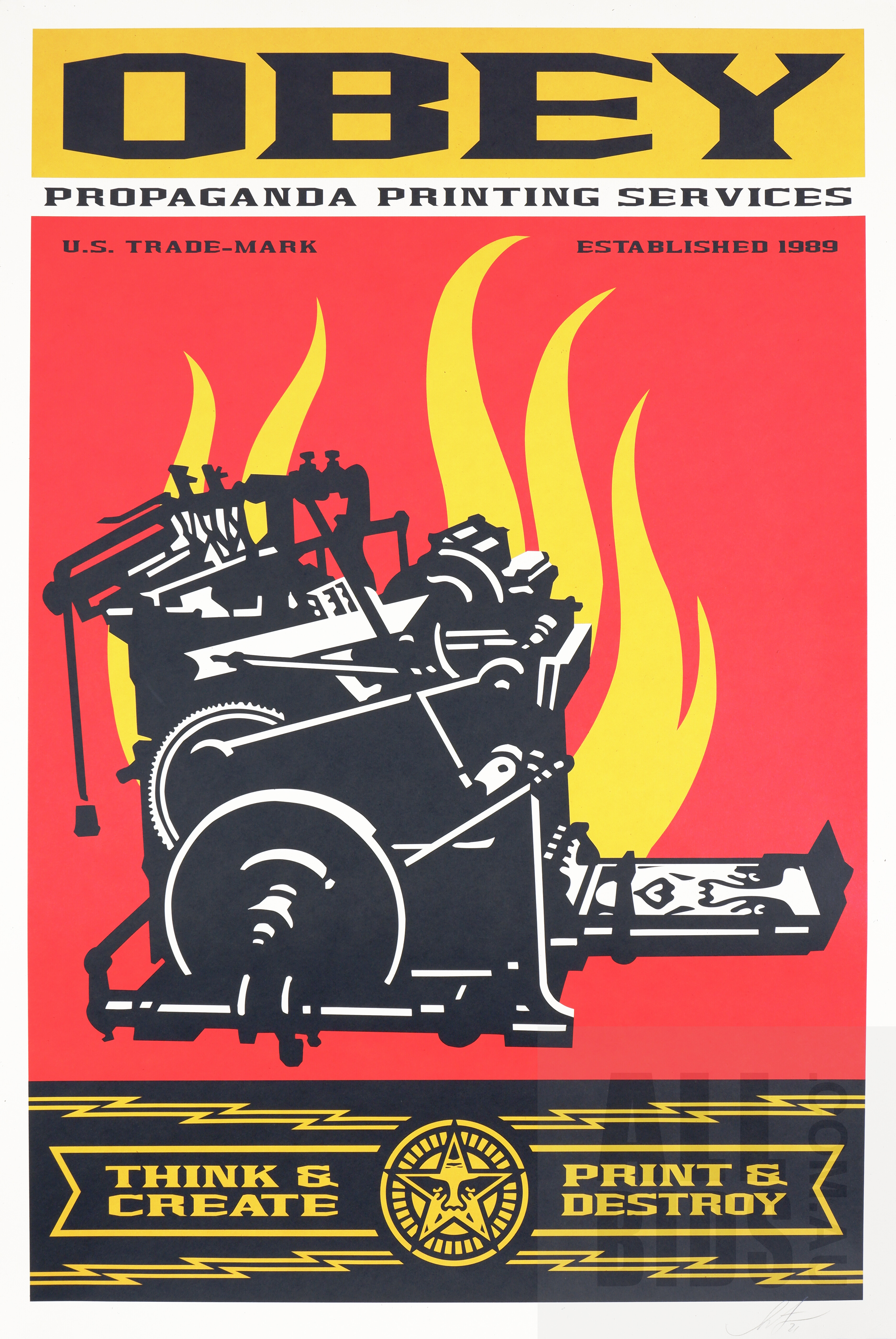 'Shepard Fairey (born 1970, American), Obey - Propaganda Printing Services, Archival Ink Print, 86 x 56 cm (image size)'