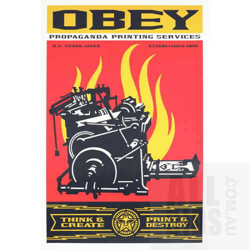 Shepard Fairey (born 1970, American), Obey - Propaganda Printing Services, Archival Ink Print, 86 x 56 cm (image size)