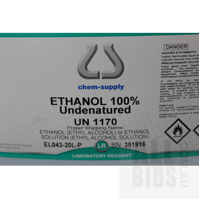 Chem Supply Undenatured 100% Ethanol - 20 Litres - New