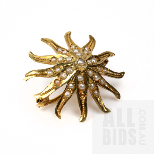 14ct Yellow Gold Starfish Brooch with Seed Pearls, 2.9g