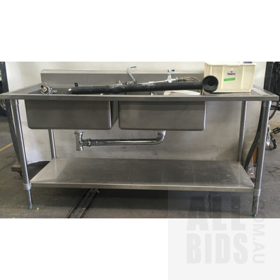Stainless Steel Prep Bench With Double Sink including Tap Fittings And Hygiene Equipment