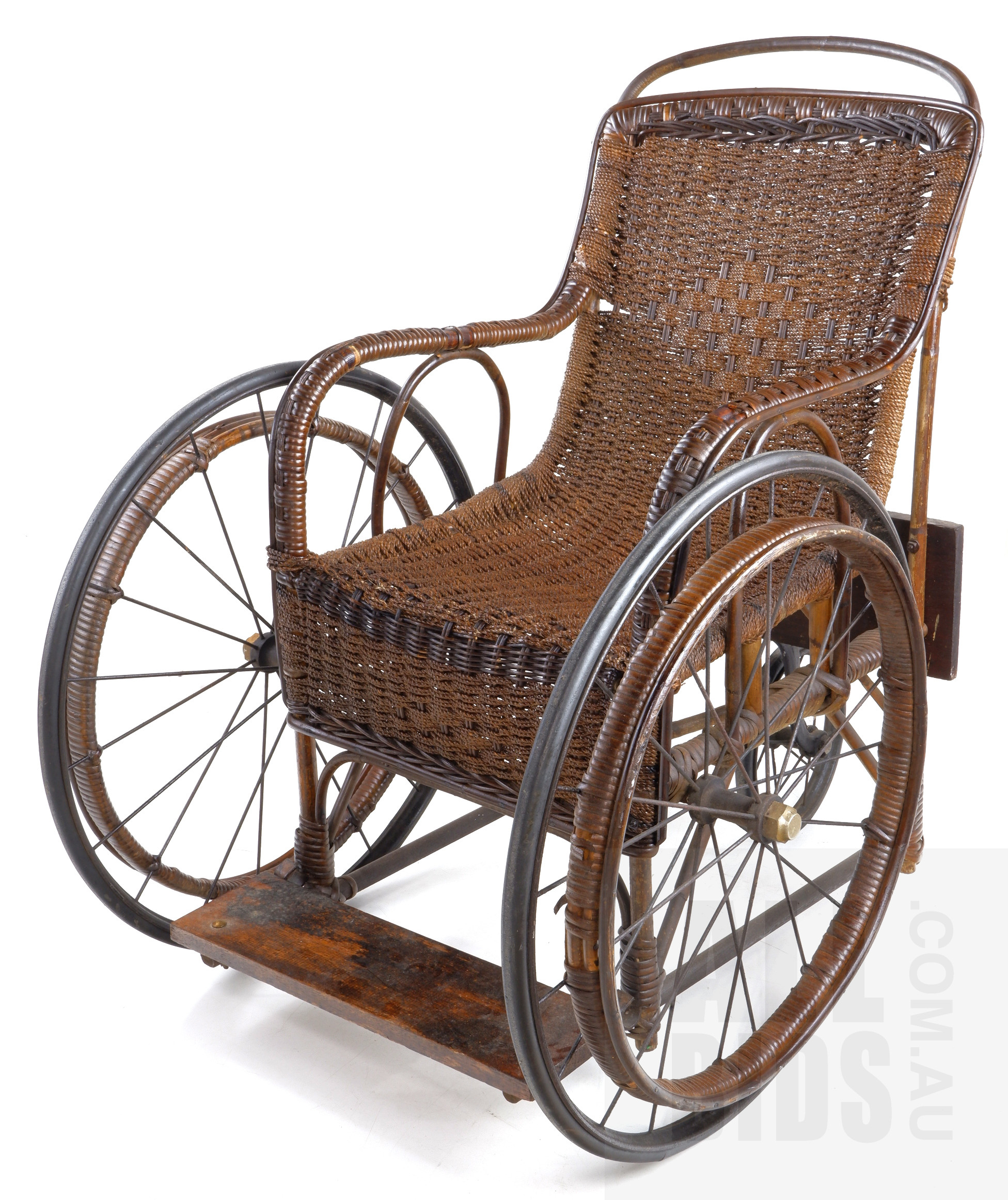 'Early 20th Century Cane and Rattan Wheelchair'