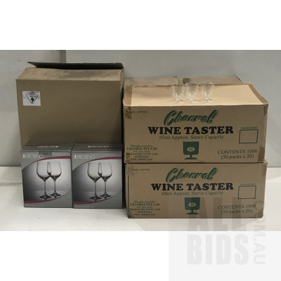 Large Quantity Of Plastic Chanrol 65ml Wine Tasters And 8 Pairs Of Krosno Vinoteca 450ml Red Wine Glasses