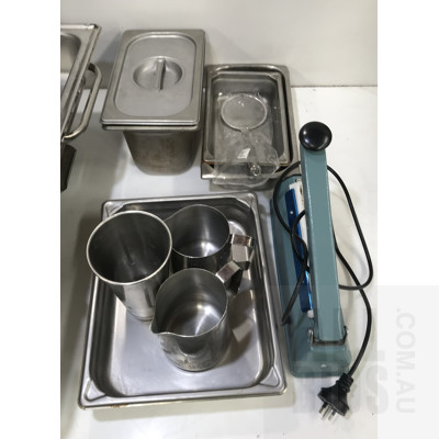 Assorted Catering Equipment - Including Stainless Steel Trays, Chafing Dishes And Heat Sealing Equipment