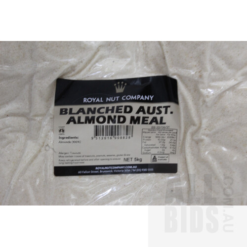 5kg Bags of Royal Nut Company Natural and Blanched Australian Almond Meal(bb expired) - Lot of Two - New