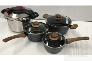 Tefal 7.5L Clip so Minut' Easy Pressure Cooker And Anko 3-Piece Wood Look Cookware Set