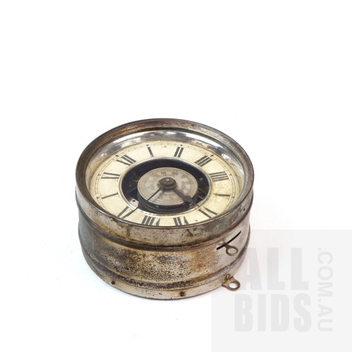American Seth Thomas Ships Clock with Exposed Escapement and partial Advertisement Verso