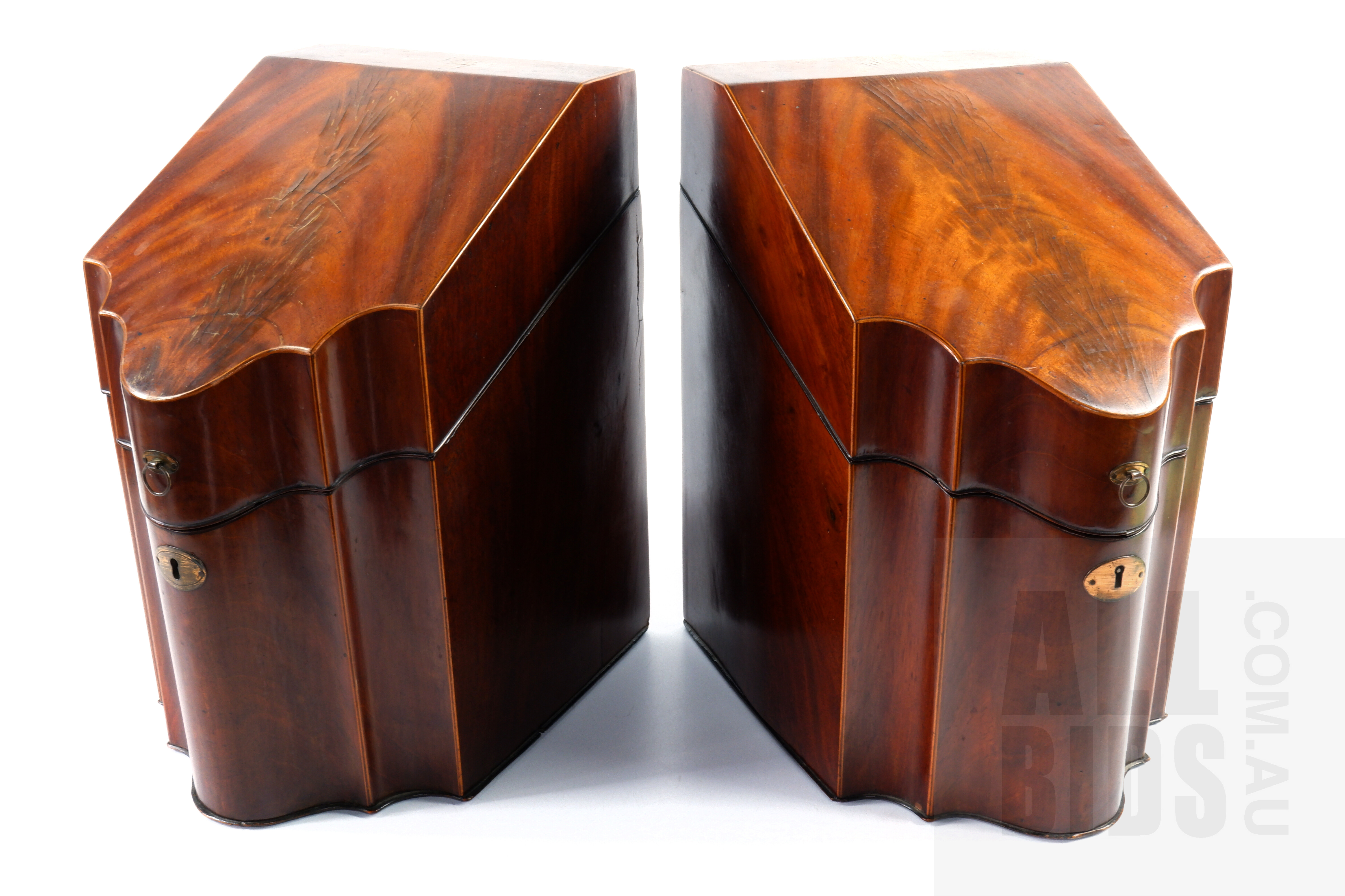 'Good Pair of Georgian Mahogany Knife Boxes with Original Inserts, Late 18th Century'