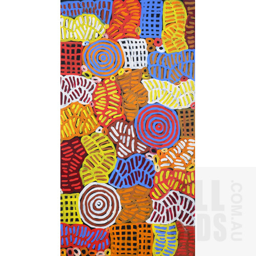 Betty Mbitjana (born 1955, Anmatyerre language group), My Mother's Dreaming, Acrylic on Canvas, 51 x 96 cm