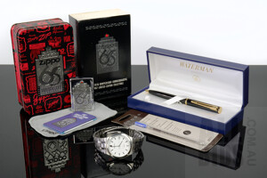 Boxed Waterman Ball Point Pen, Gents Seiko Wrist Watch, and Boxed Zippo 65 Anniversary Lighter