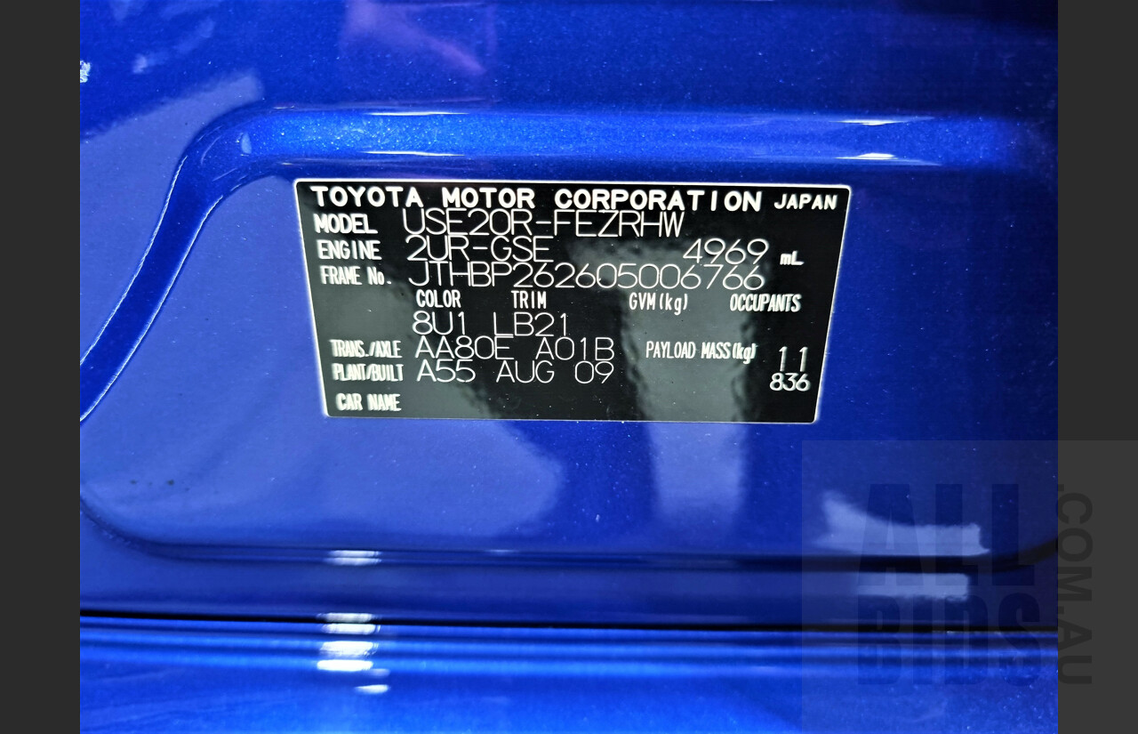9/2009 Lexus ISF USE20R 4d Sedan Ultrasonic Blue Mica 5.0L V8