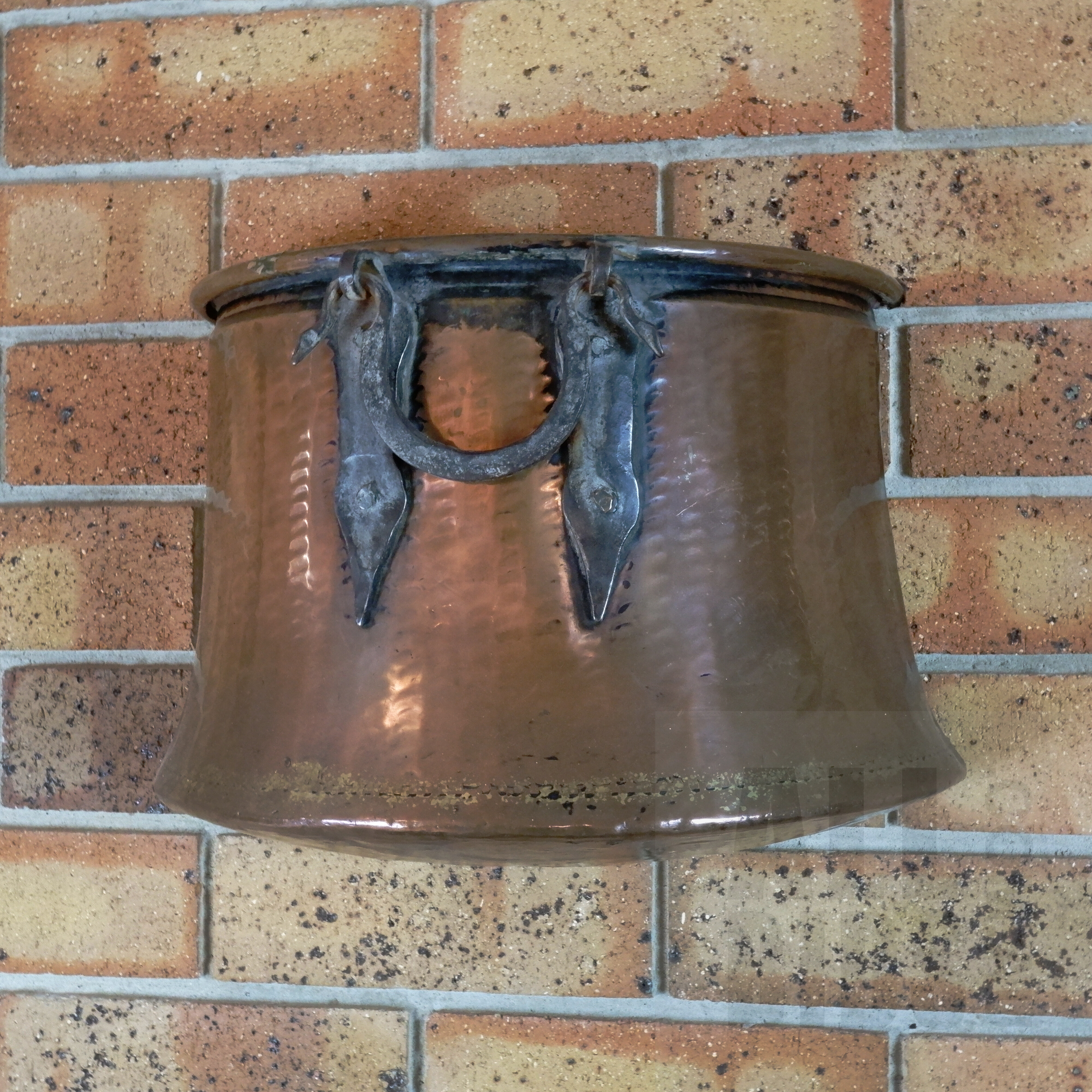 'Antique Copper Boiling Pot Converted into Wall Pocket Vase'
