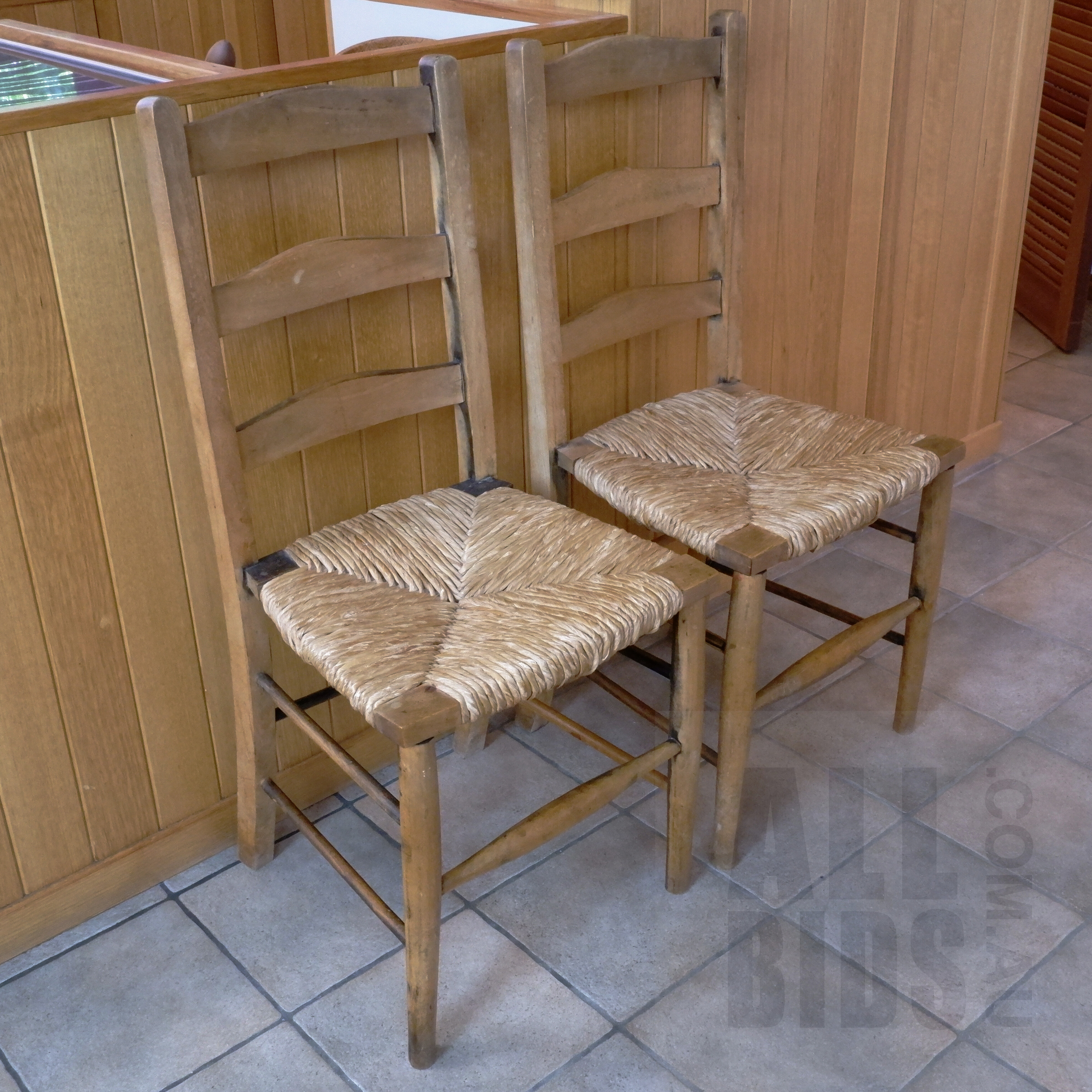 'Pair of Antique Cottage Chairs with Rush Seats'