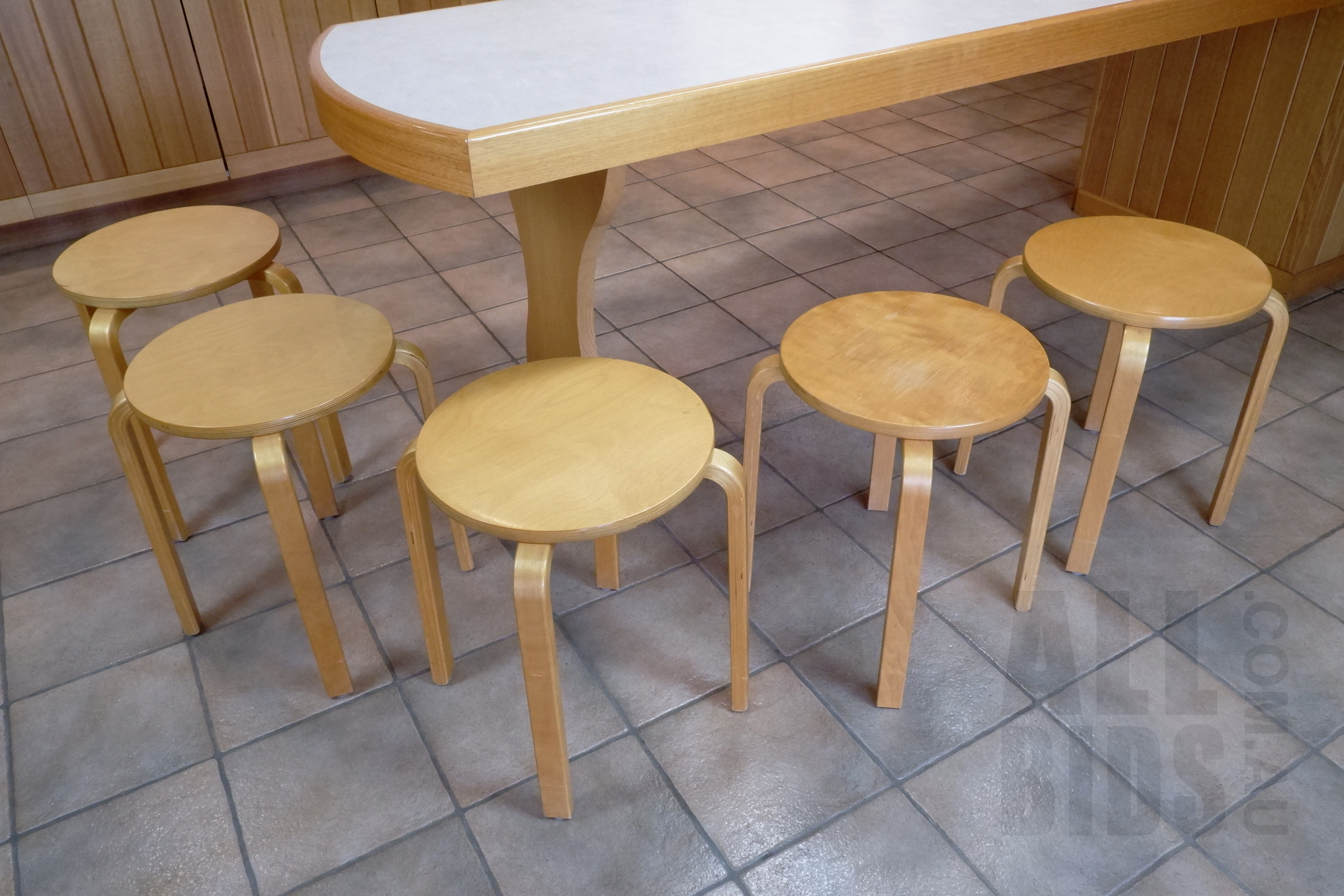 'Five Alvar Aalto Style Stacking Stools'