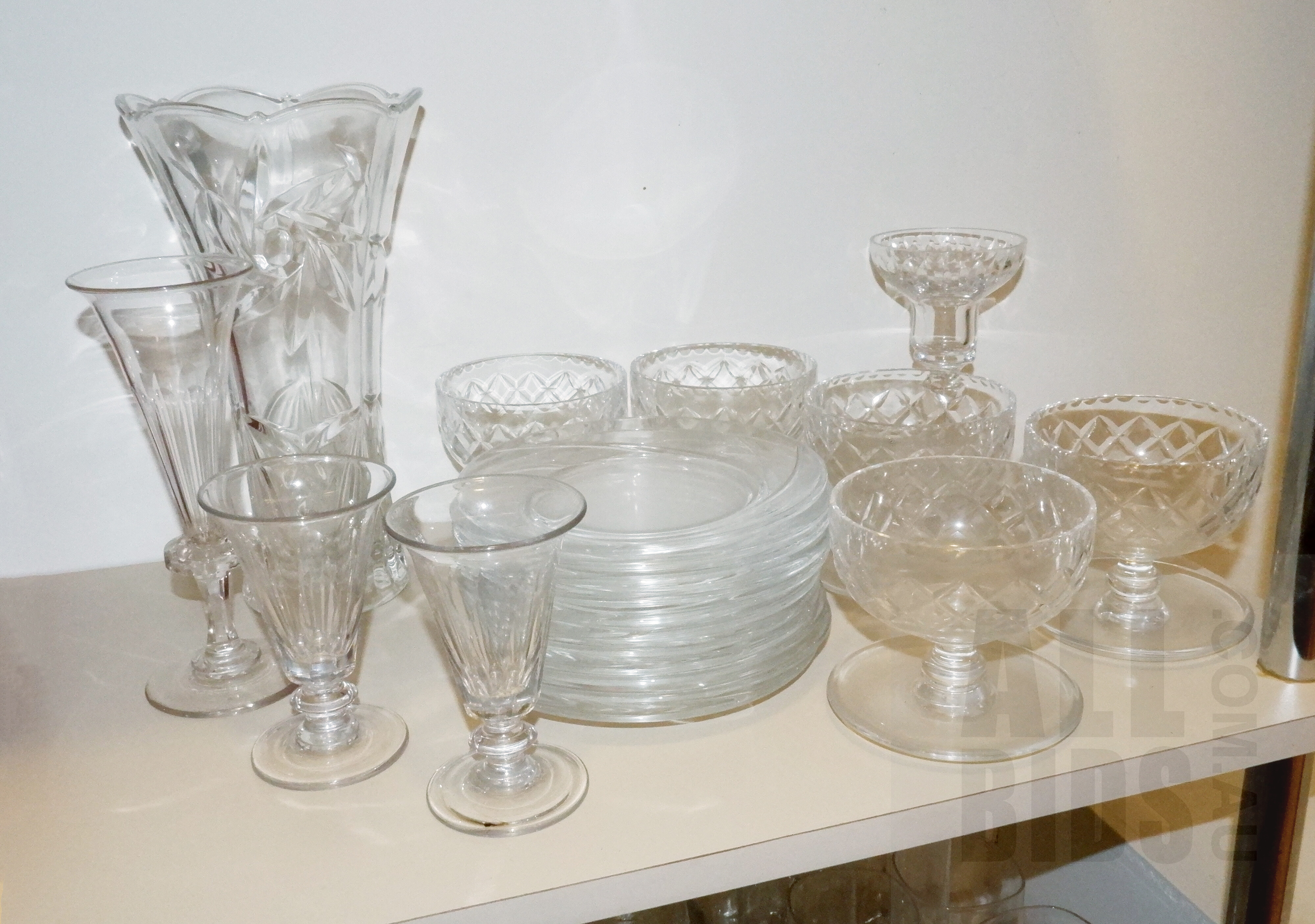 'Five Edinburgh Crystal Dessert Coupes, Moulded Glass Vase and More'