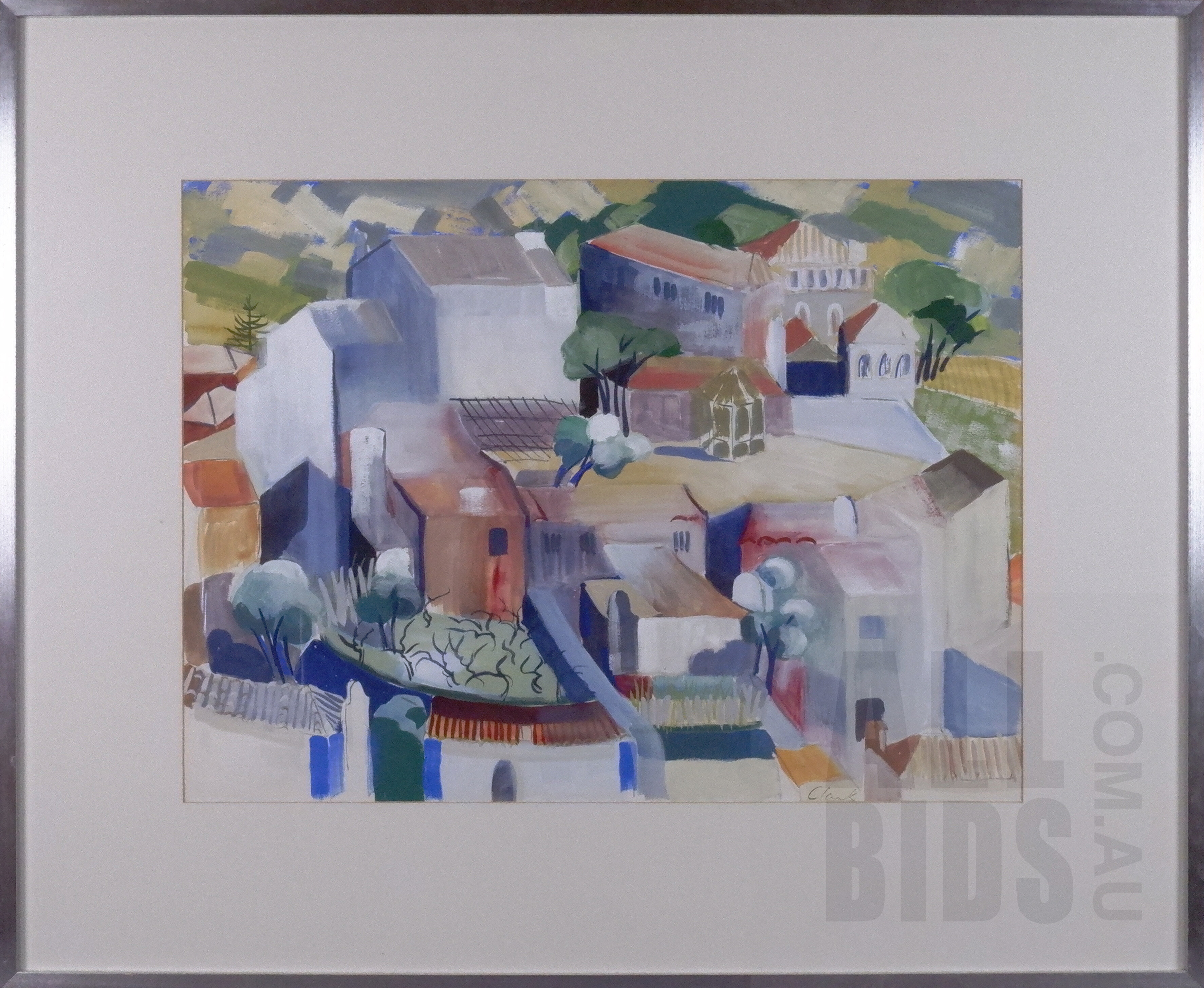 'Ada Clark (born 1930), Untitled (European Village), Gouache and Watercolour, 55 x 74 cm'