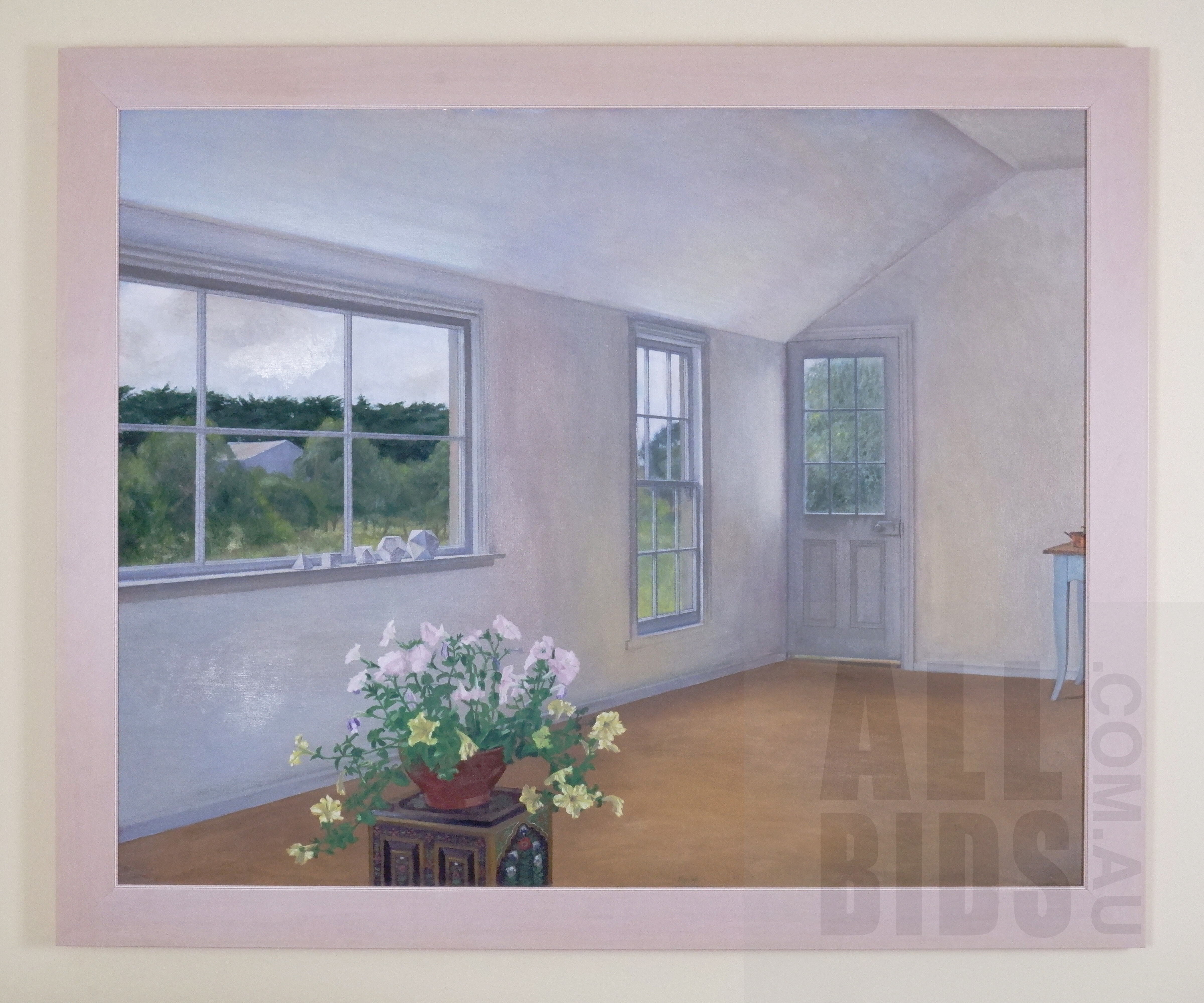 'Brian Dunlop (1938-2009), Interior with Platonic Solids, Oil on Canvas, 87 x 109 cm'