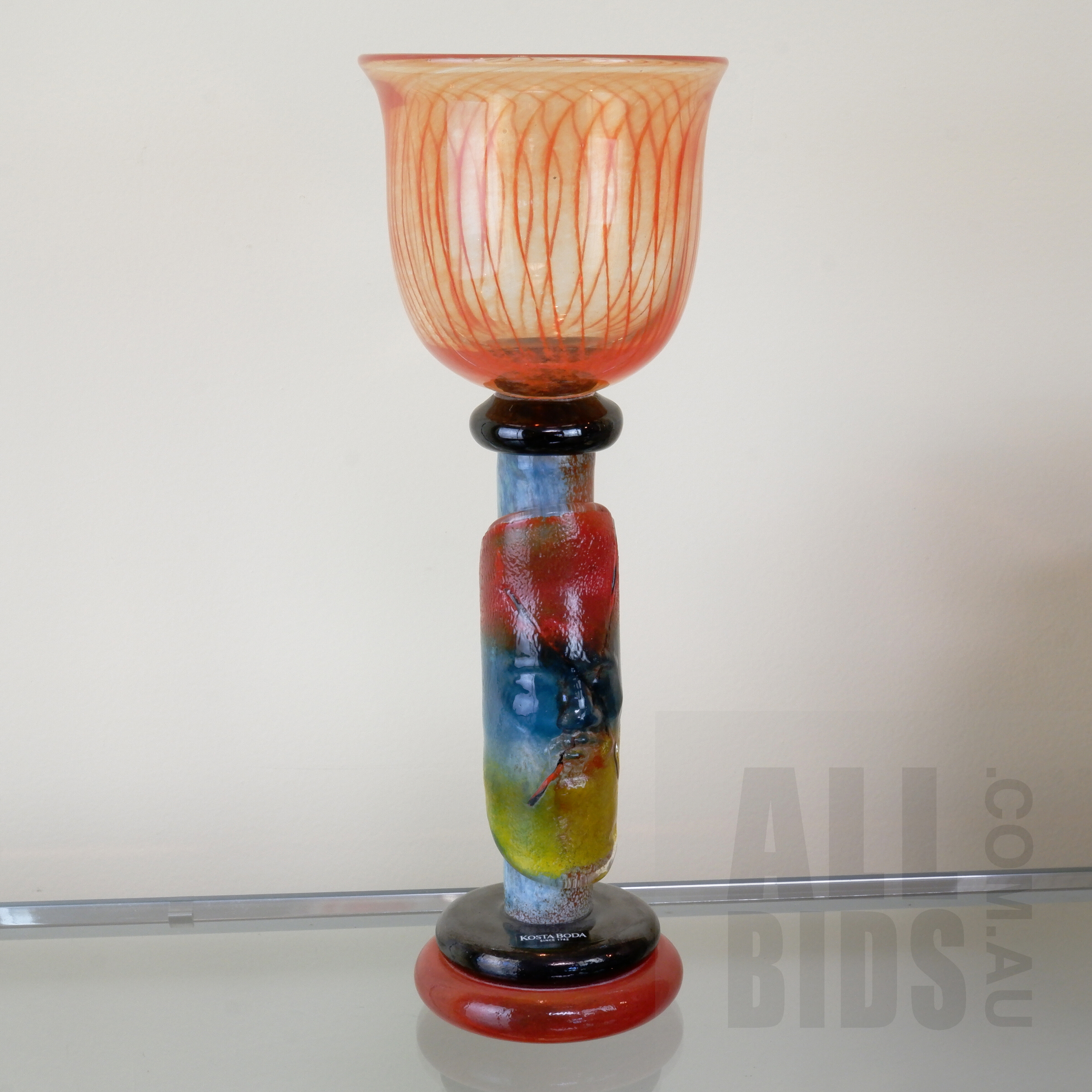 'Kjell Engman Art Glass Wine Goblet with Stylised Face to Stem for Kosta Boda, 8200811/100'