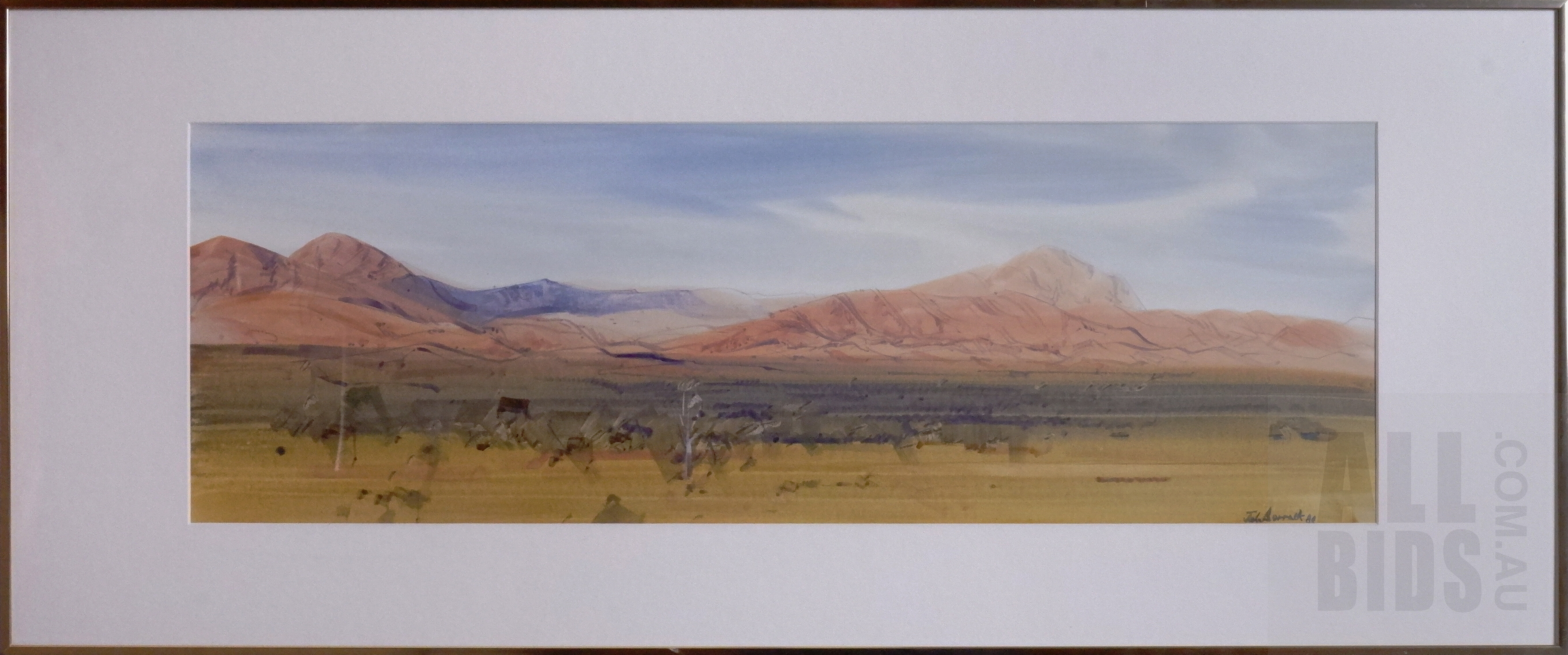 'John Borrack (born 1933), Glen Helen Landscape 1980, Watercolour, 23.5 x 73.5 cm'