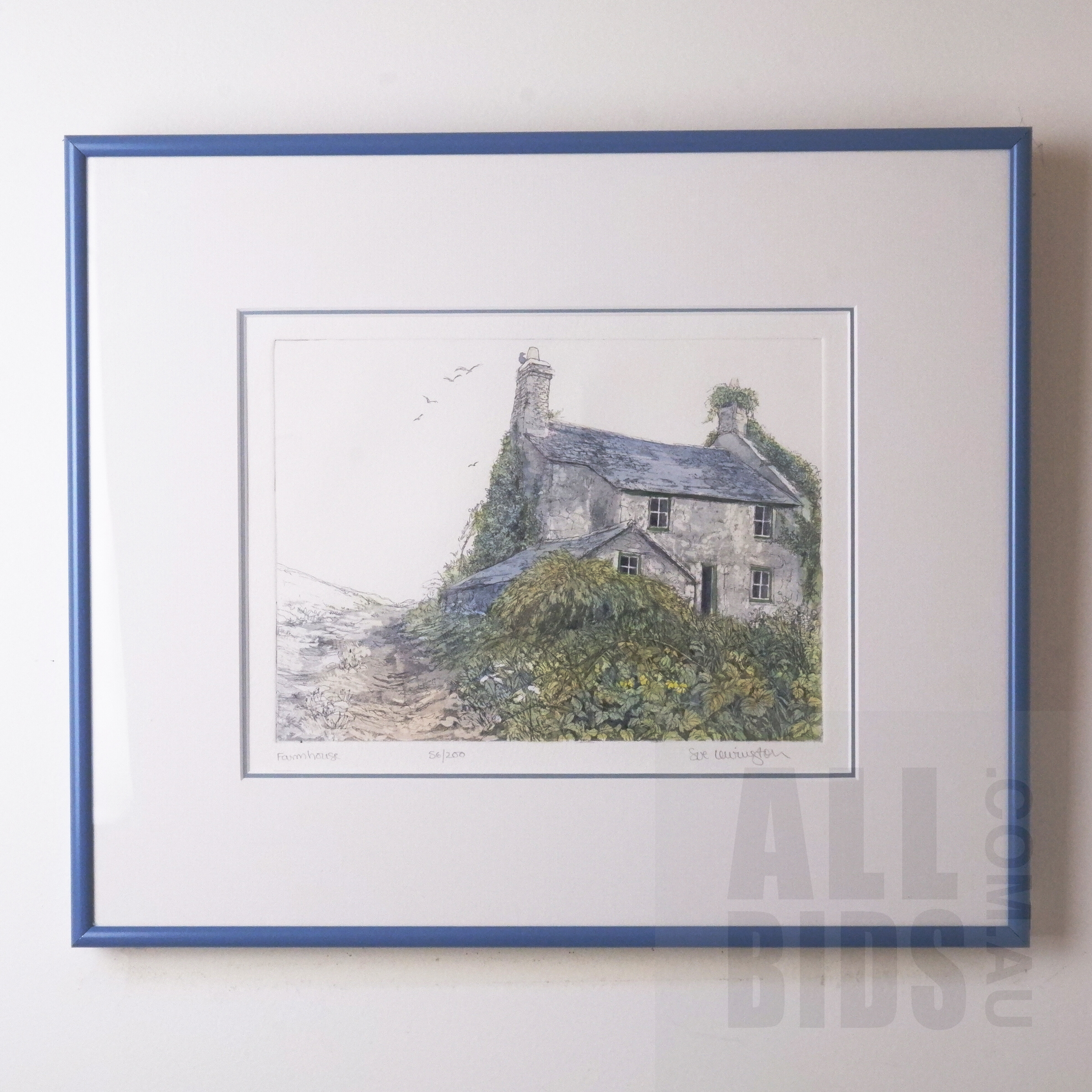 'Sue Lewington (born 1956, British), Farmhouse, Etching & Aquatint, 17 x 23.5 cm (image size)'