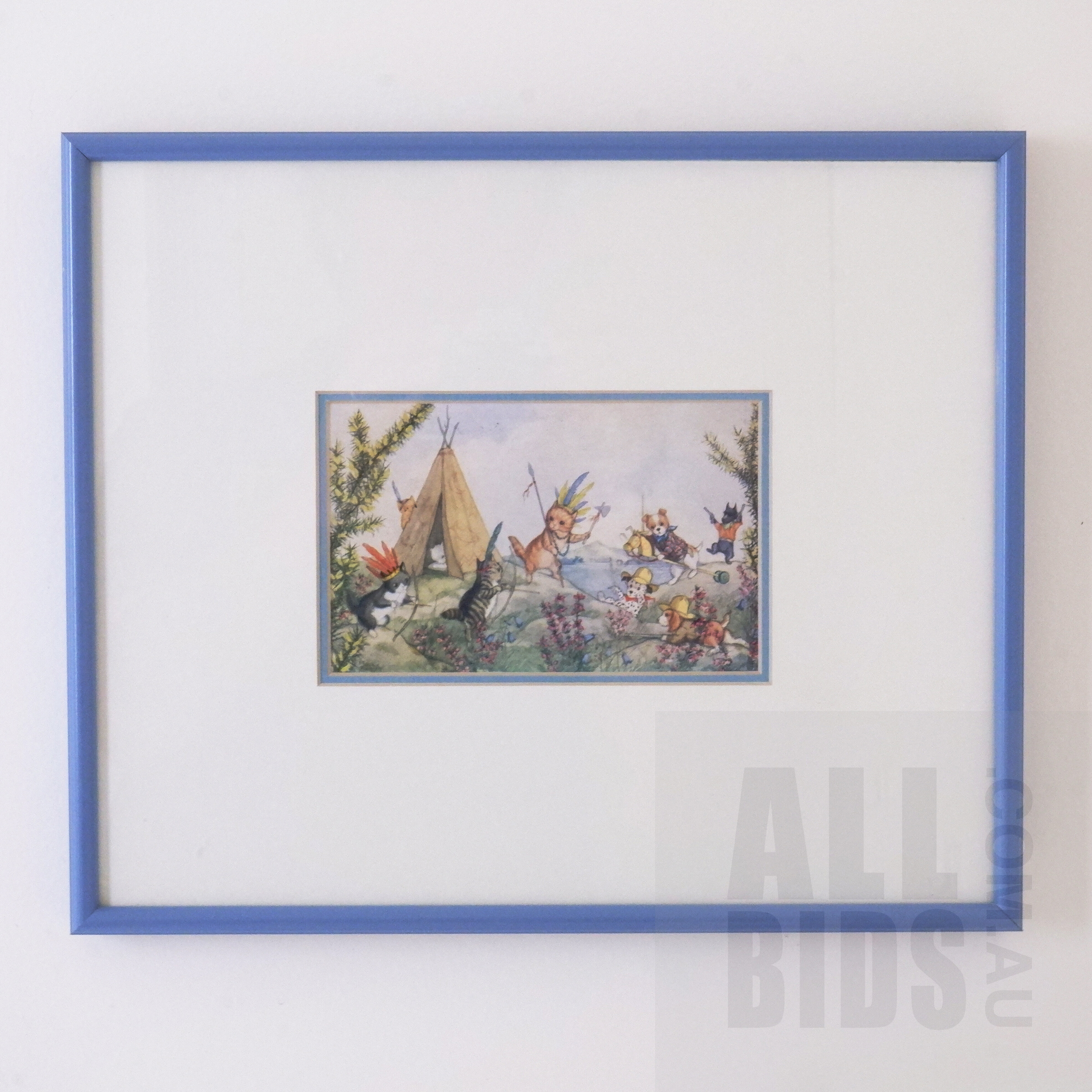 'Framed Offset Print, Puppies and Kittens, 25 x 30 cm (overall)'