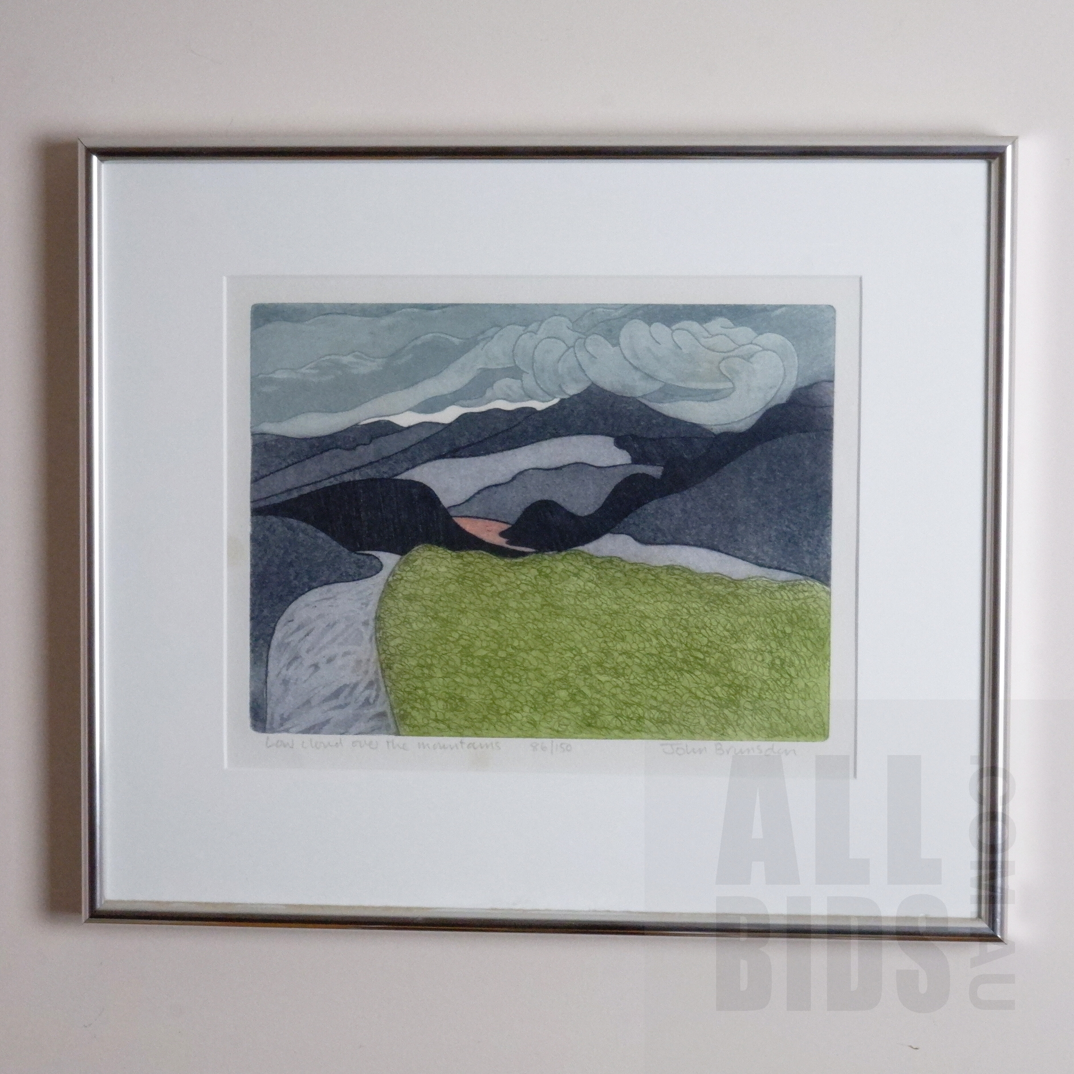 'John Brunsden (1933-2014, British), Low Cloud Over the Mountains, Etching & Aquatint, 22.5 x 30 cm (image size)'