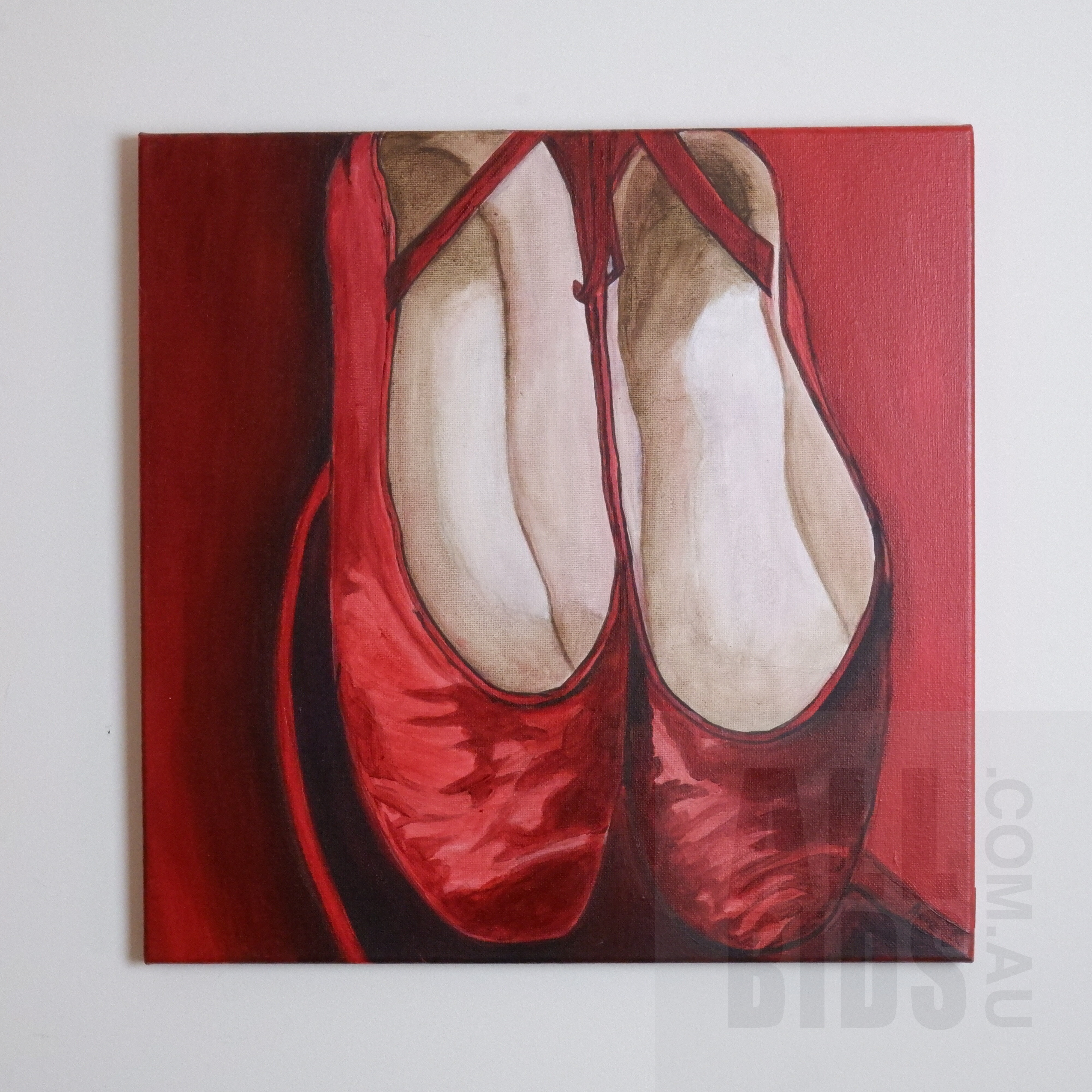 'Jacqui R., Red Shoes, Acrylic on Canvas, 45 x 45 cm'