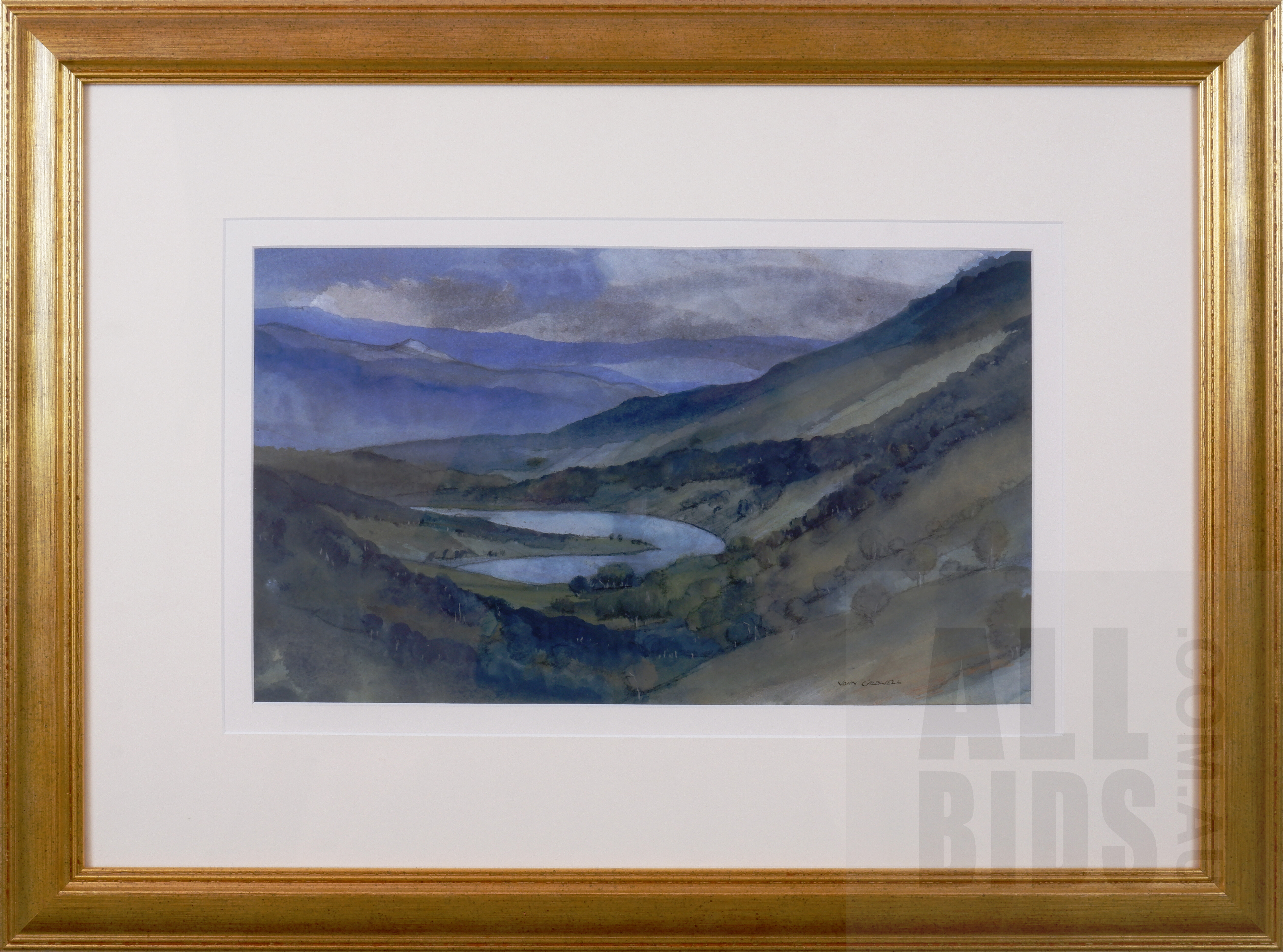 'John Caldwell (born 1942), Abercrombie Riverbend, Watercolour, 24 x 41 cm'
