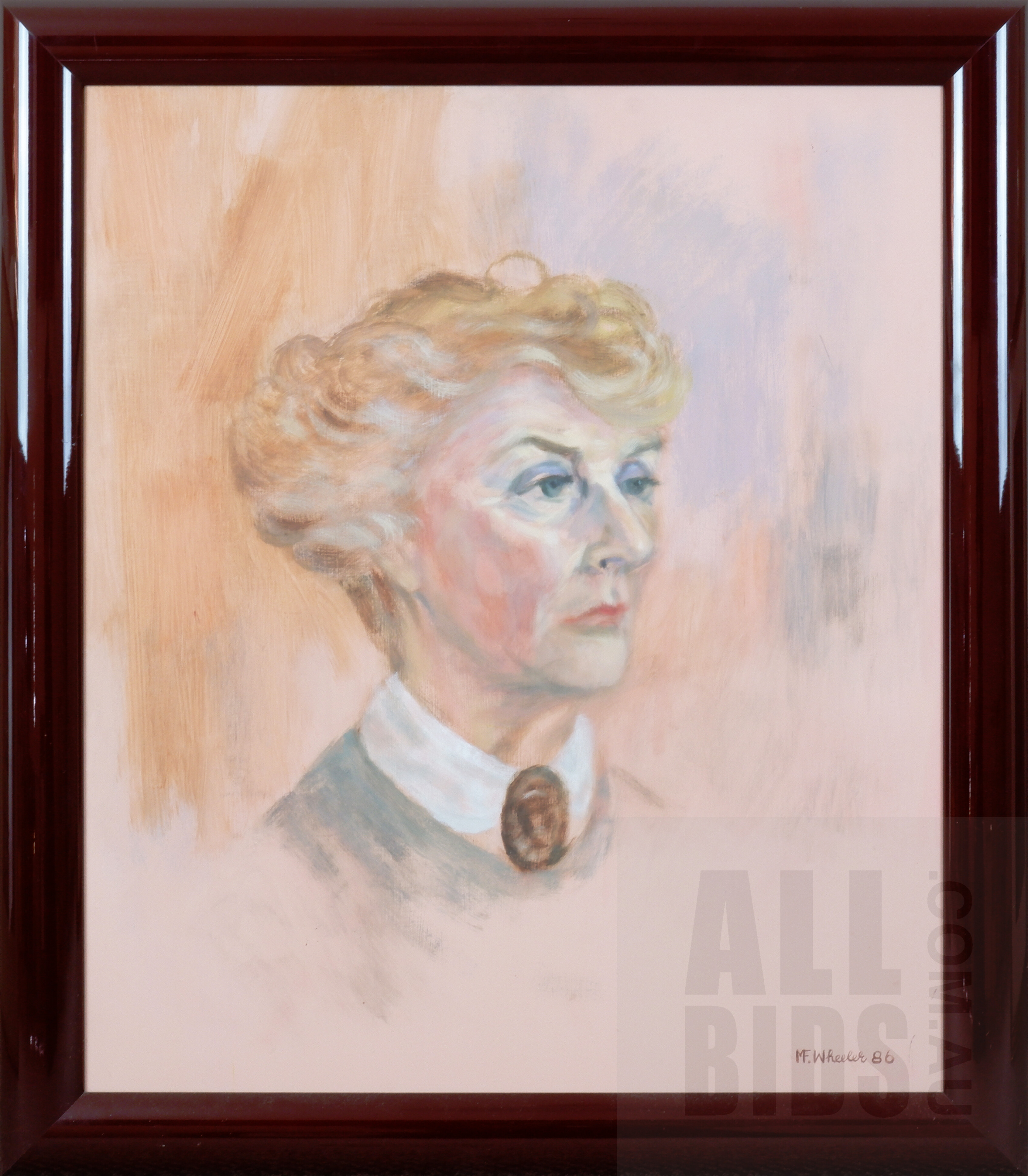 'M. F. Wheeler (20th Century), Portrait of Betty Beaver 1986, Oil on Board, 55 x 47 cm'