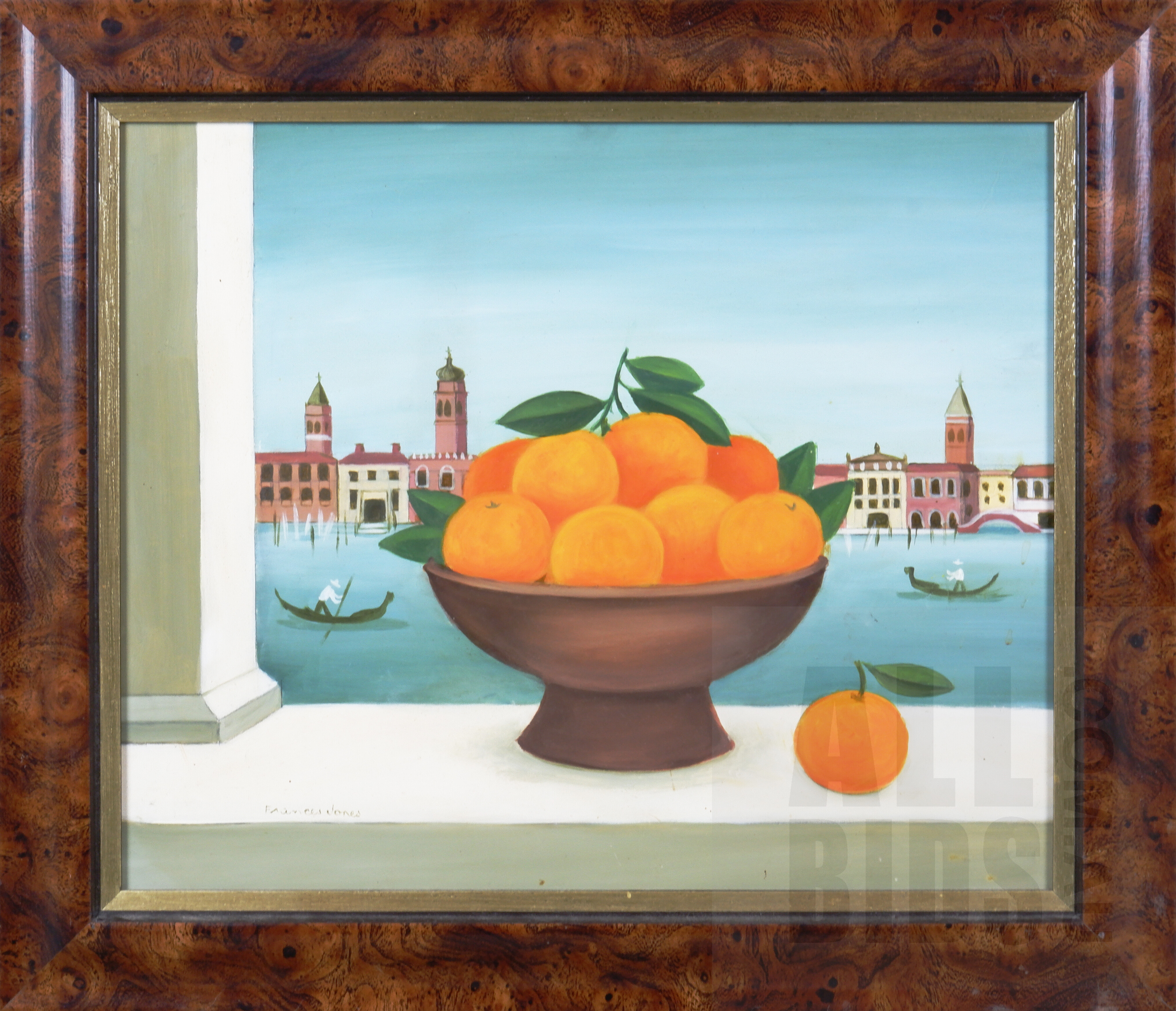 'Frances Jones (1923-1999), Oranges by the Canal, Oil on Board, 24 x 29.5 cm'