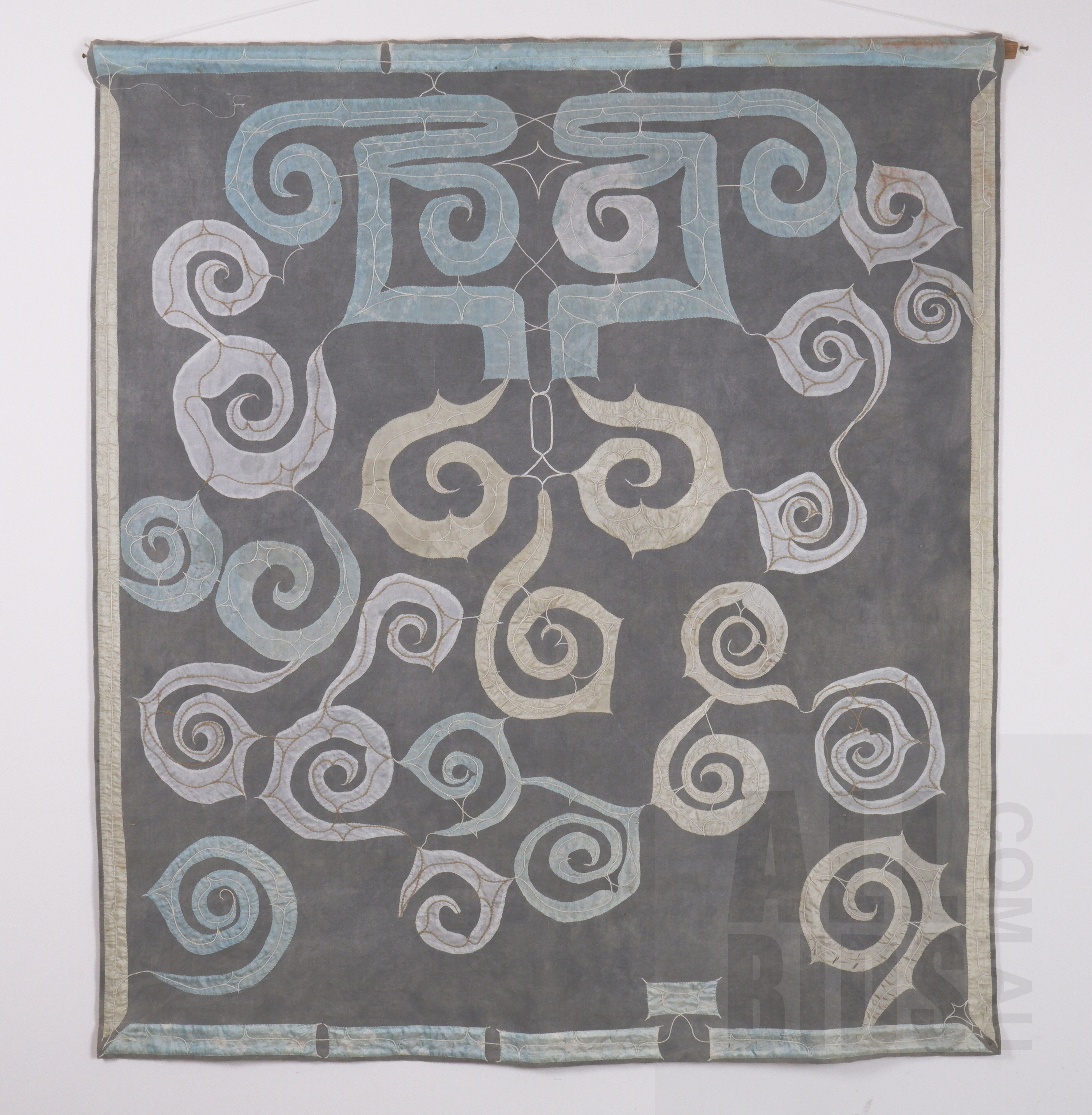 'A Hand-Dyed Traditional Japanese Ainu Cotton and Silk Embroidered Wall Hanging, 104 x 93 cm'
