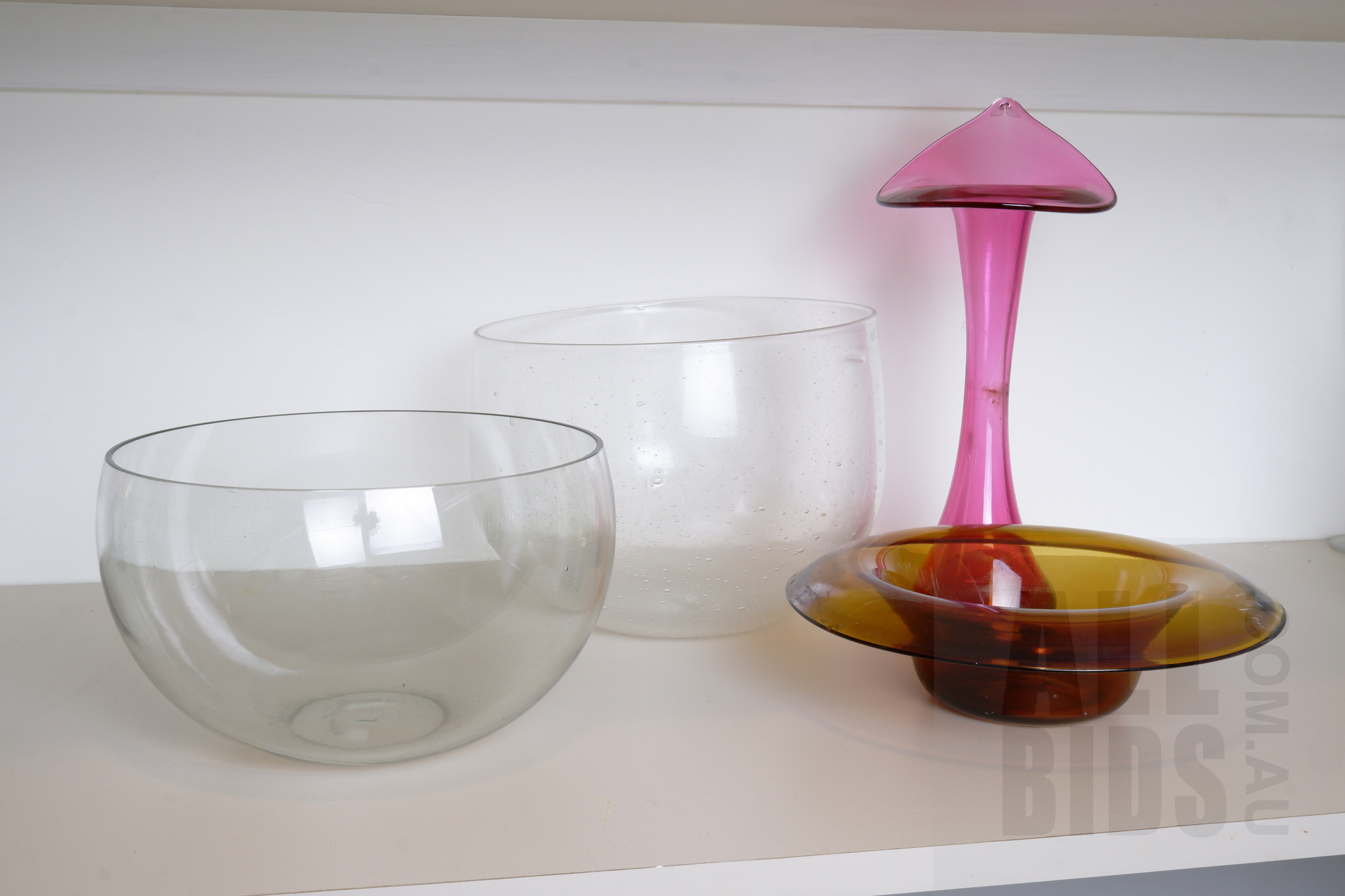 'Alex Wyatt Glass Bowl, Richard Morell Amber Glass Vase, Richard Morell Tulip Glass Vase and Another'