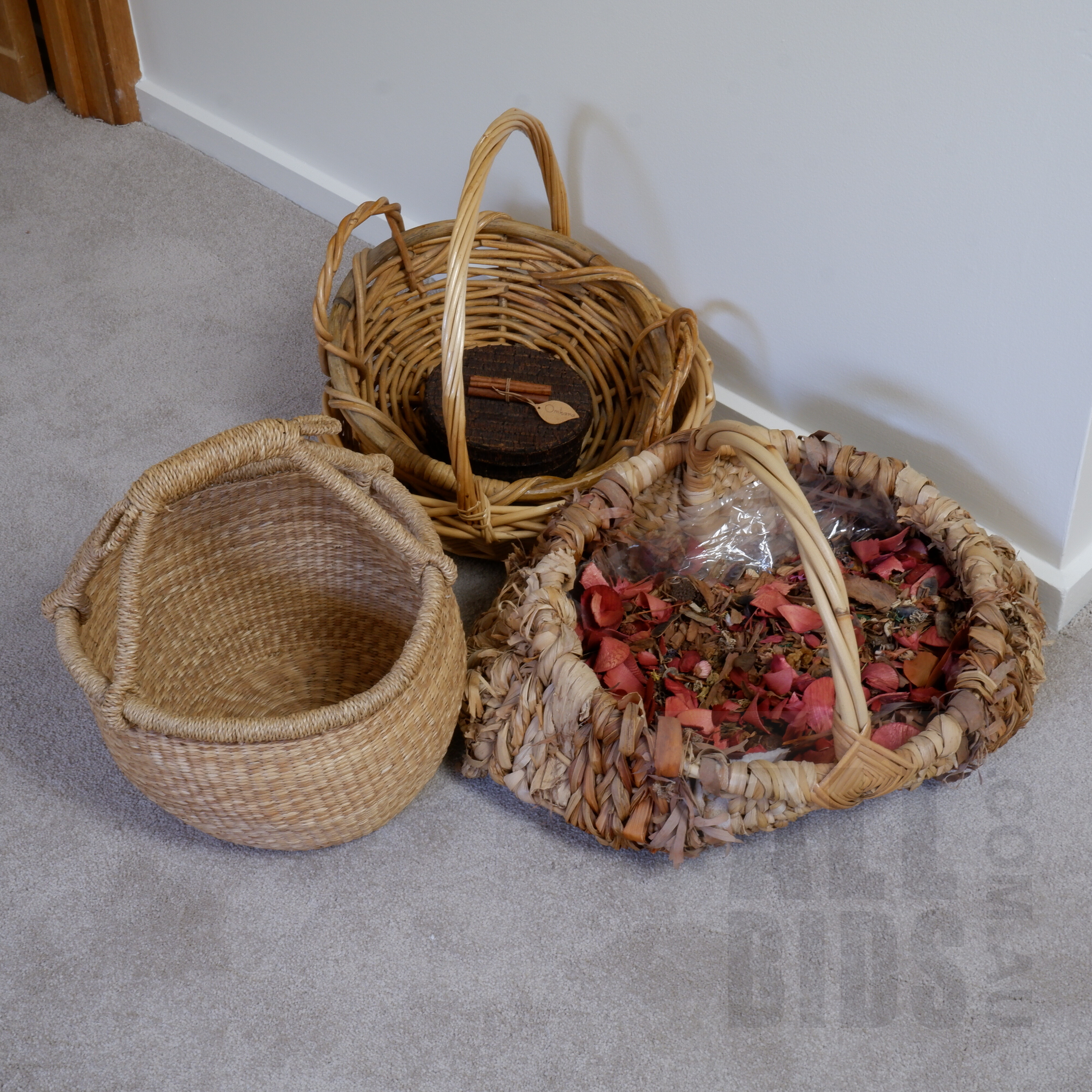 'Collection of Vintage Cane and Woven Fibre Baskets'