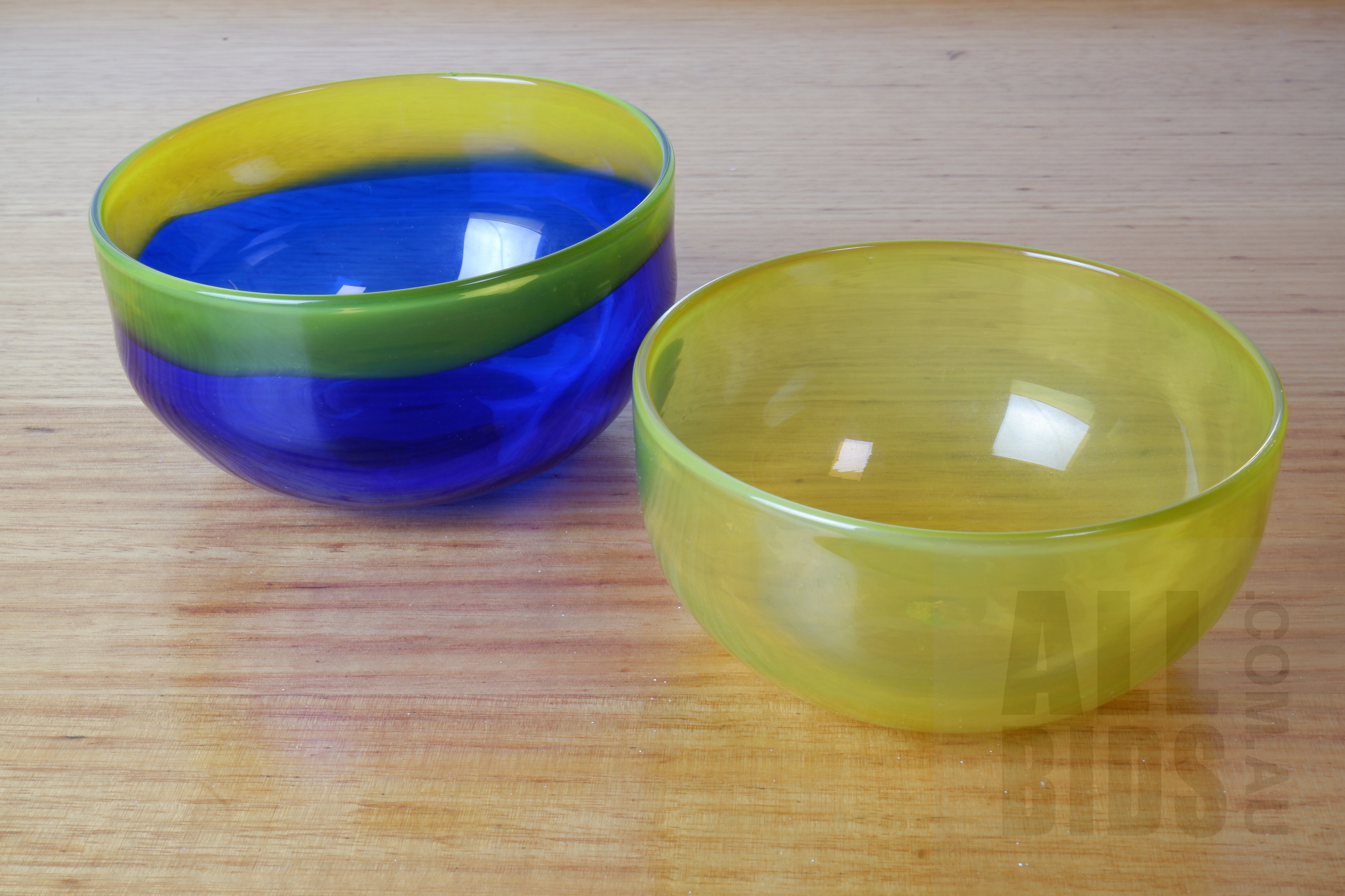 'Two Australian Studio Glass Bowls, Signed Indistinctly'