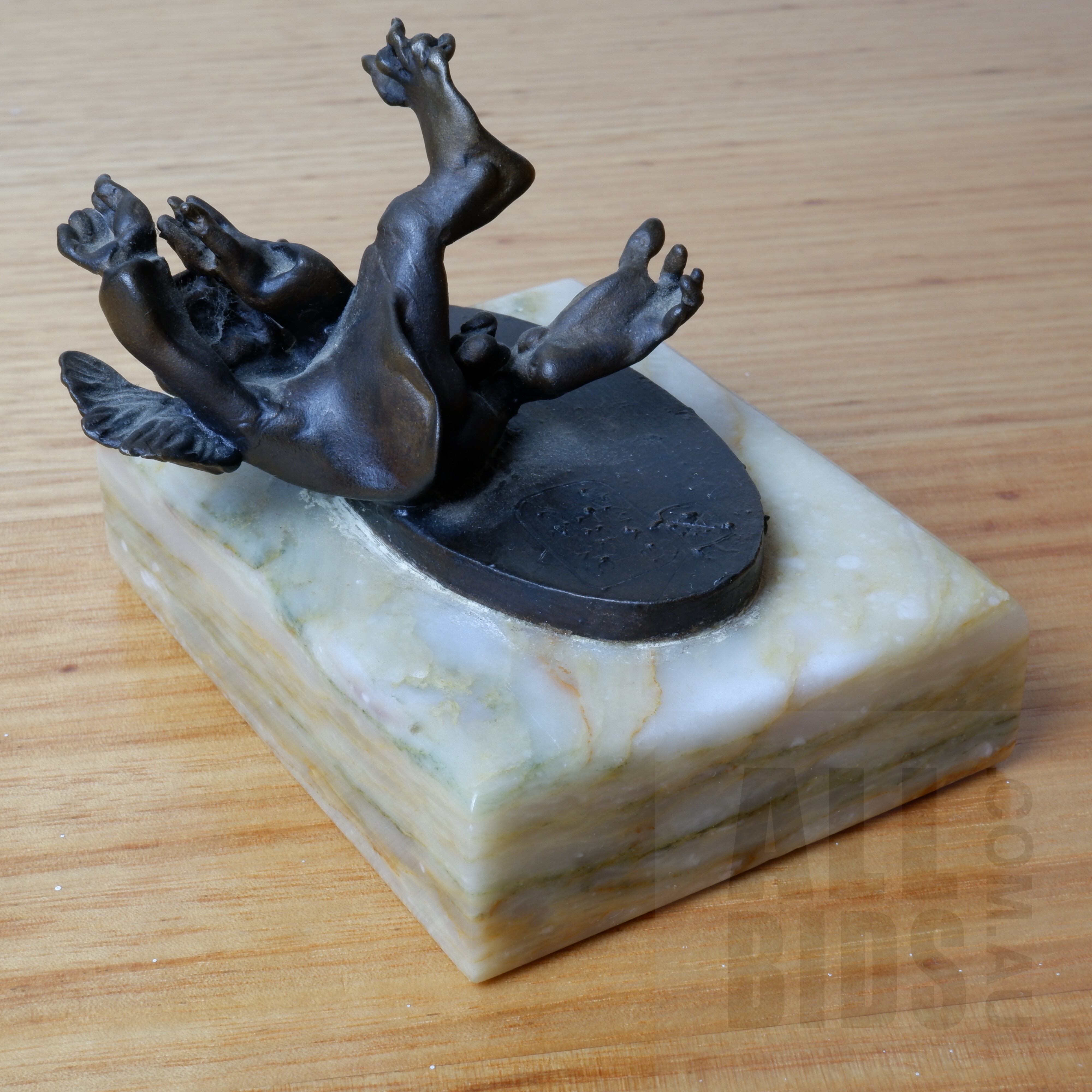 'Cast Bronze Sculpture of Fallen Angel on a Marble Stand, Signed 1982 Gosford'