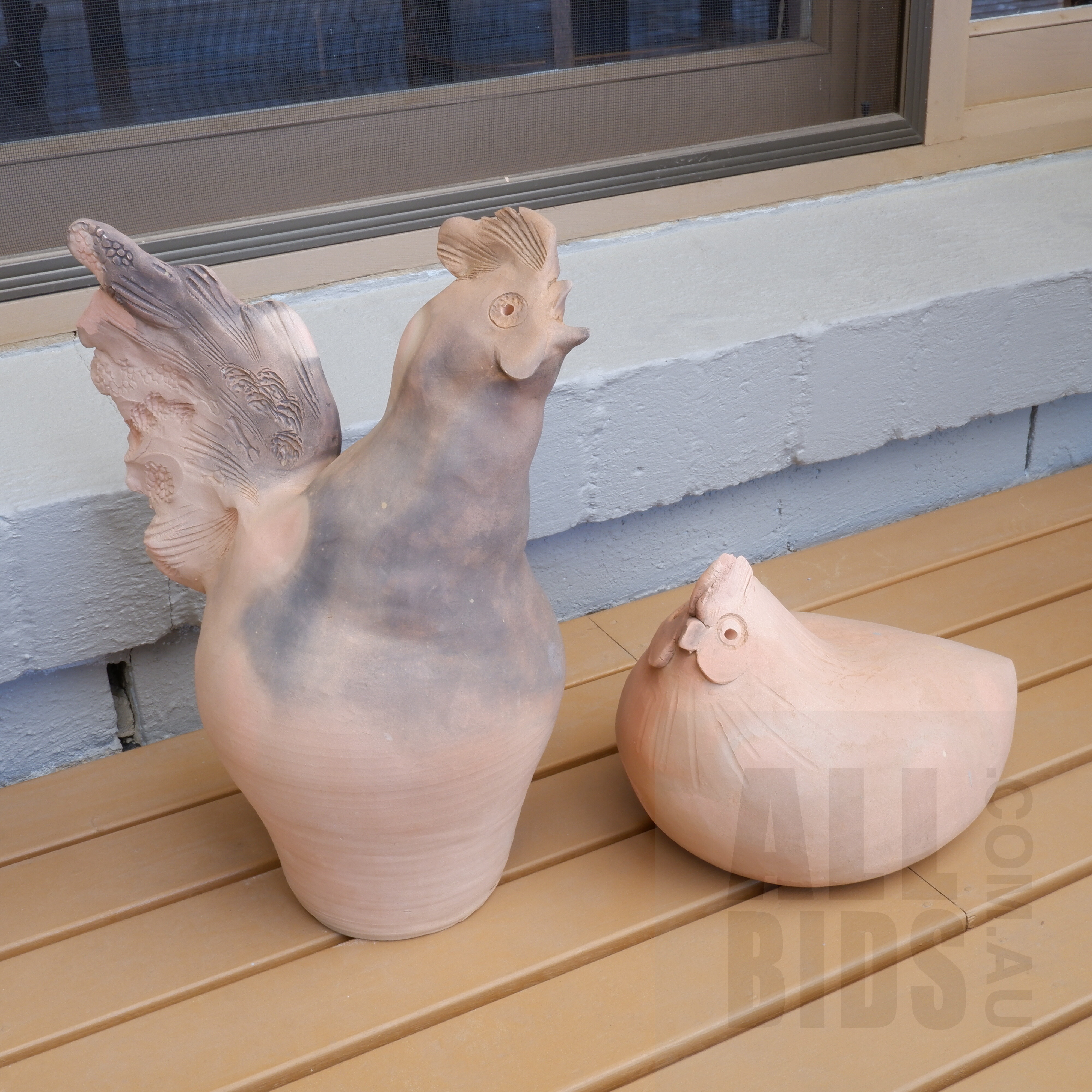 'Two Australian Studio Ceramic Roosters'