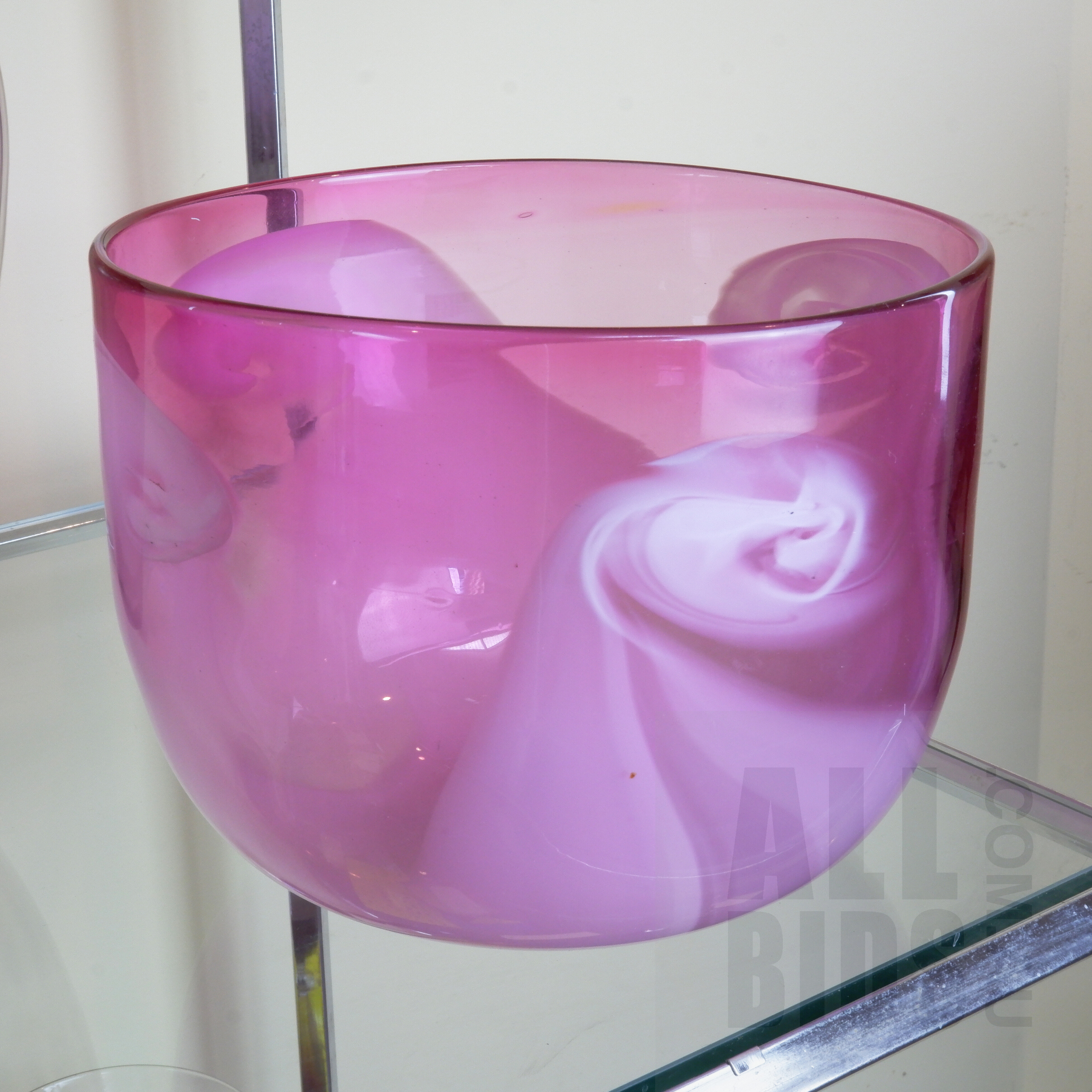 'Studio Art Glass Bowl with Encased Wave Motif'