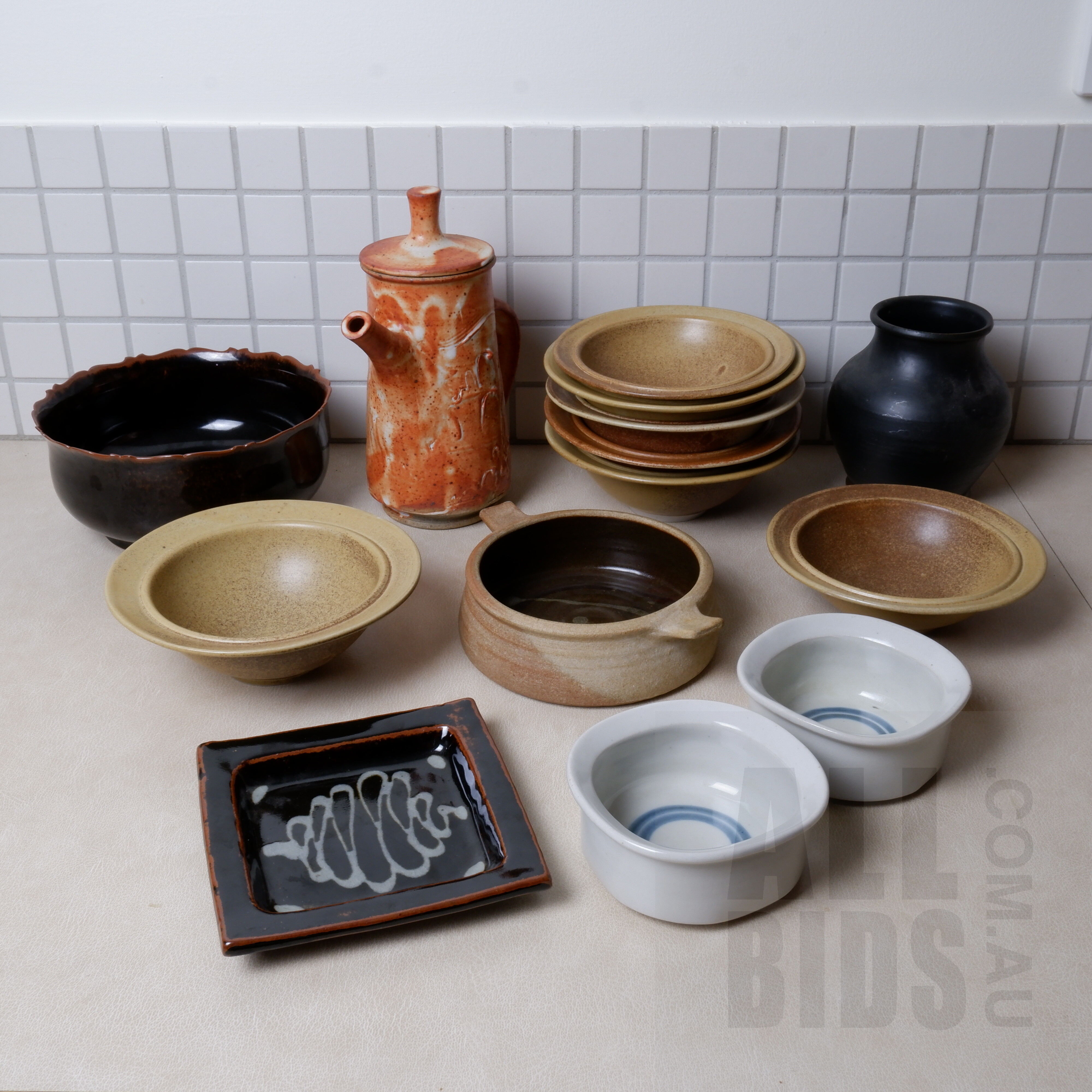 'Australian Glazed Stoneware Coffee Pot, Seven Australian Studio Ceramic Bowls and More'