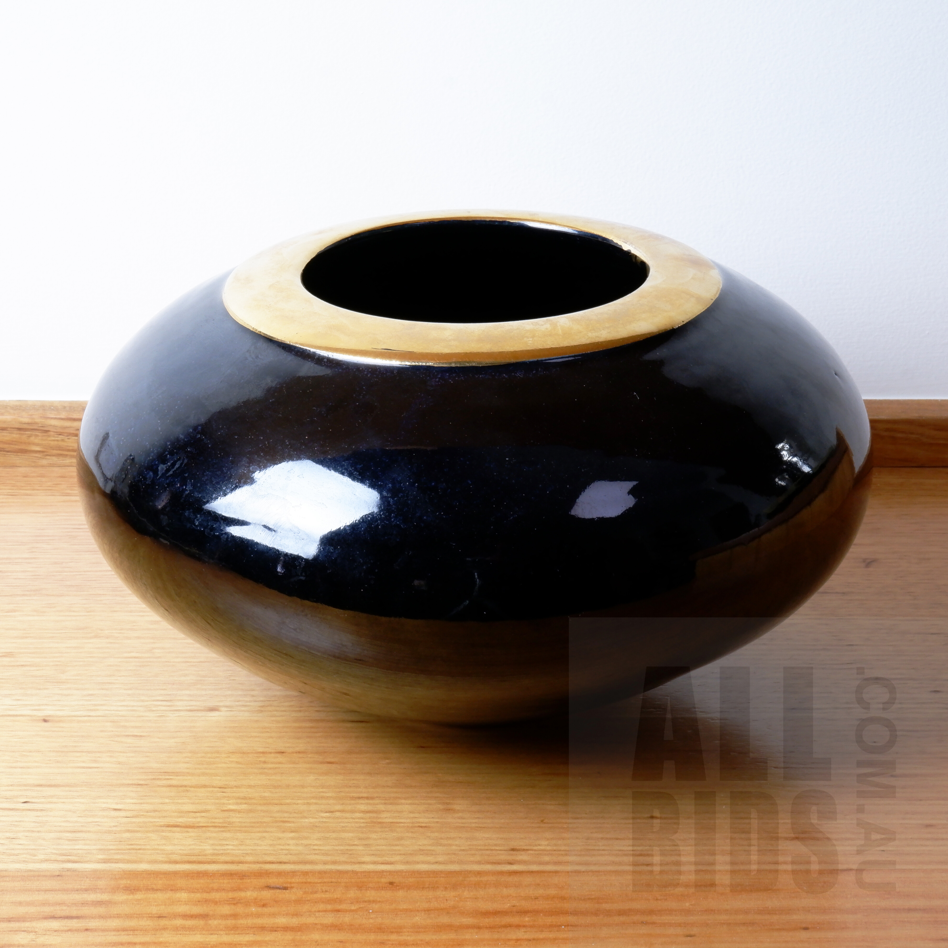 'Australian Glazed Ceramic Bowl with Gold Trim'