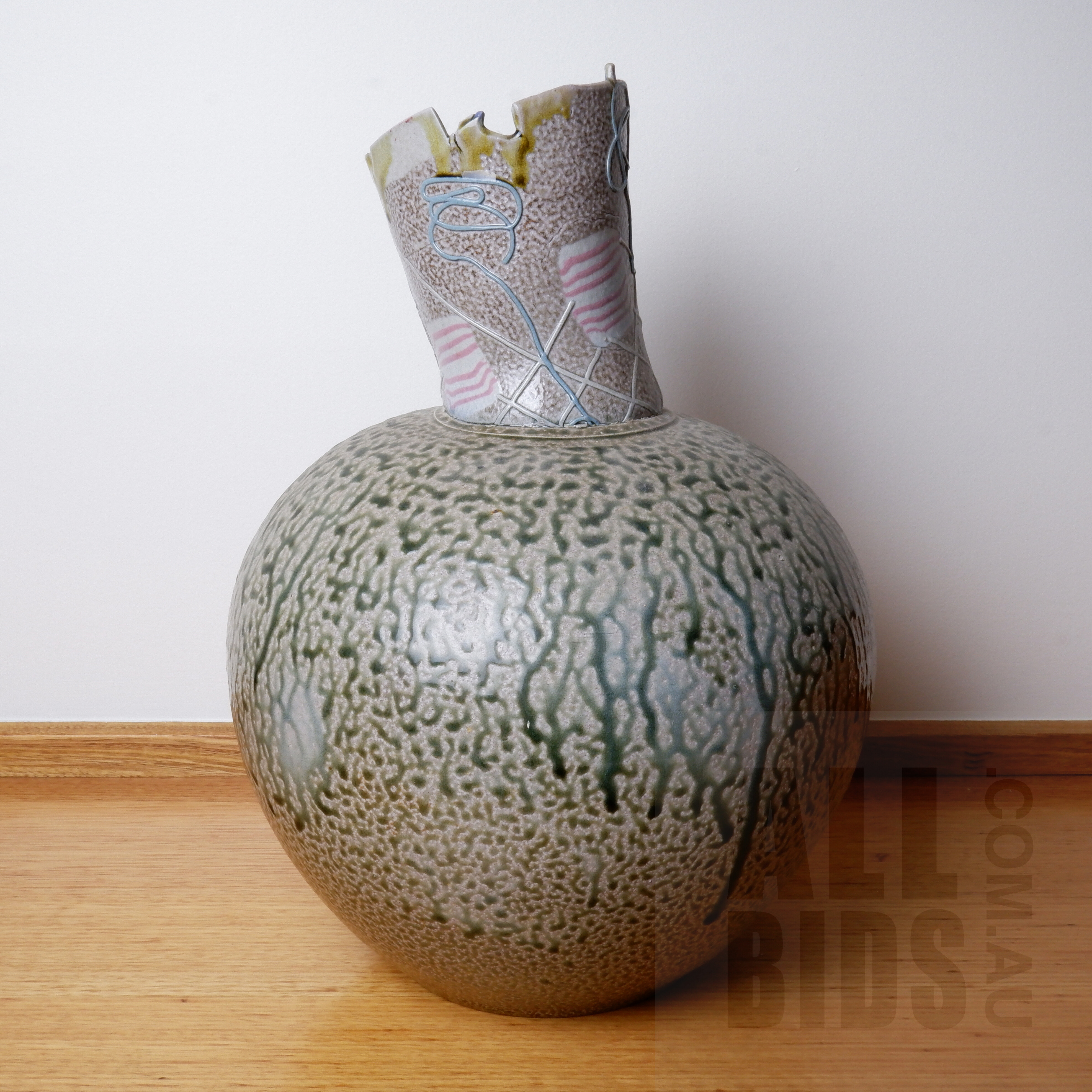 'Large Australian Studio Ceramic Bulbous Form Vase with Drip Glaze, Probably Jeff Mincham'
