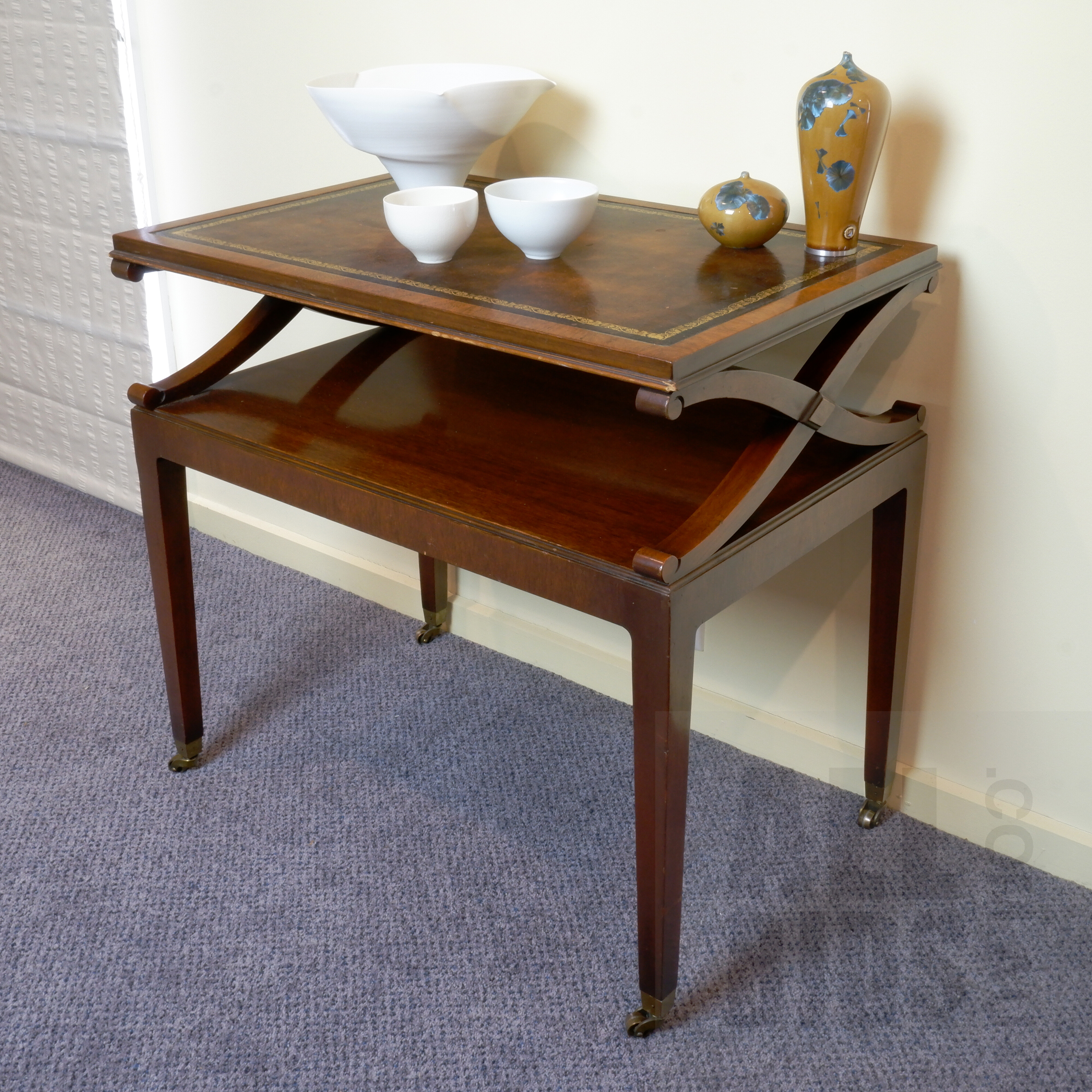 'Mid 20th Century Maple Side Table with Gilt Tooled Leather Top'