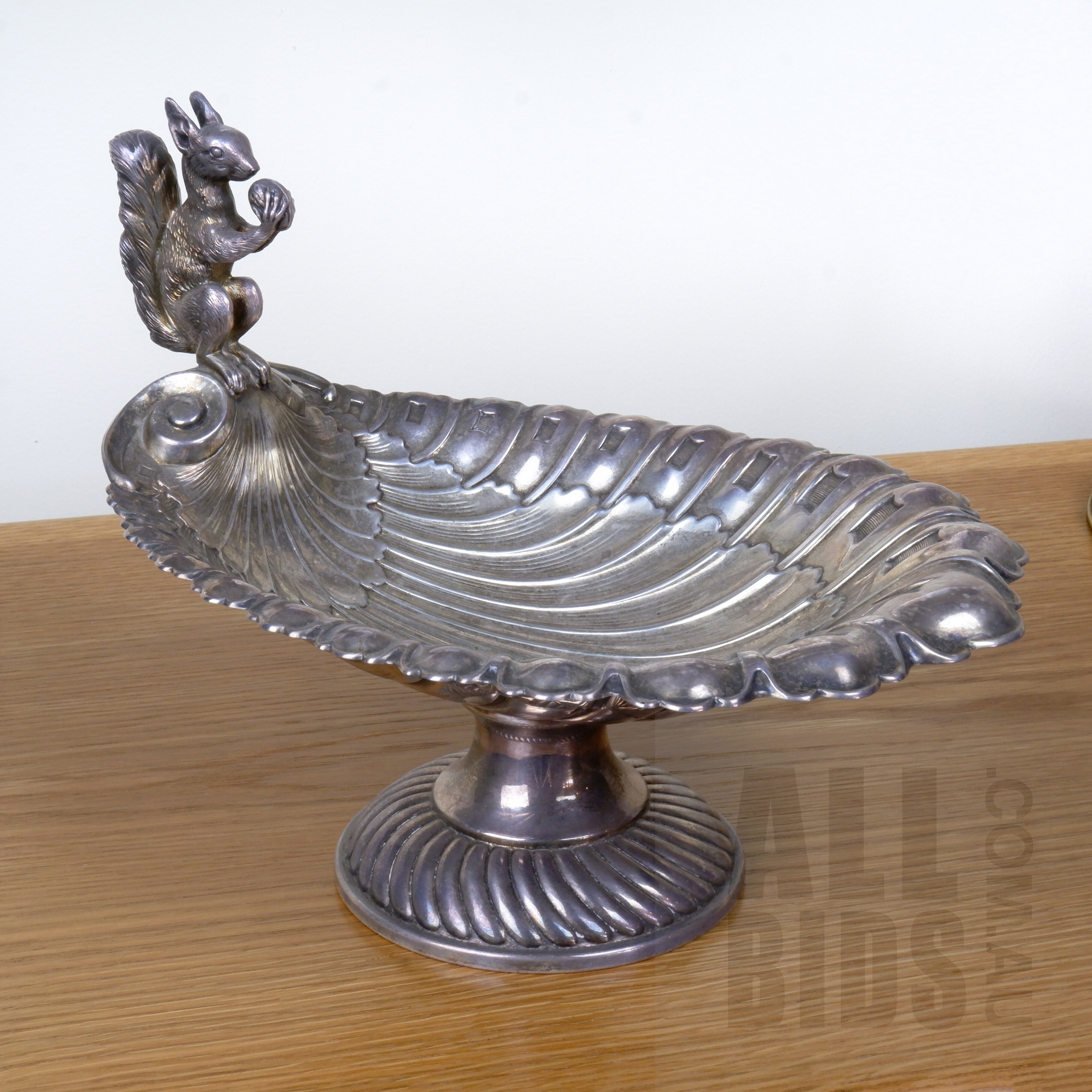 'Antique Silver Plated Shell Form Tazza with Squirrel Finial'