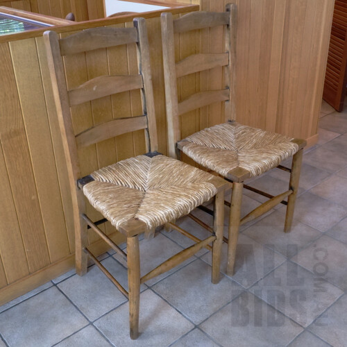 Pair of Antique Cottage Chairs with Rush Seats