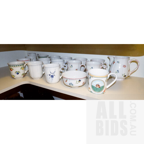 Collection of Villeroy and Boch Mugs, Creamer Jugs and a Sugar Bowl, Including A La Ferme Les Animaux