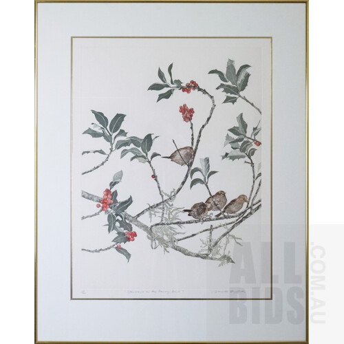 Pamela Griffith (born 1943), Sparrows in the Berry Bush 1991, Etching & Aquatint, 60 x 45 cm (image size)